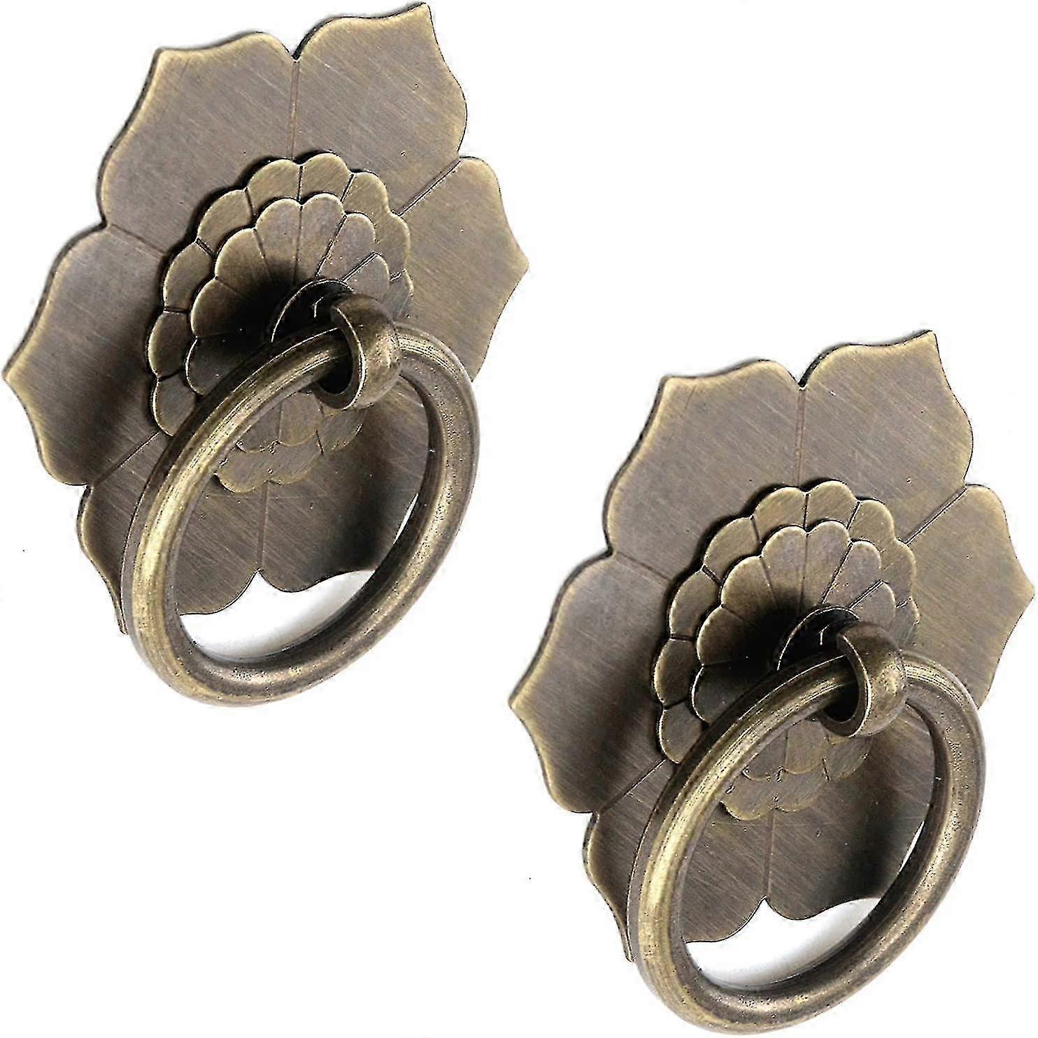Drop Ring Knobs Antique Bronze Tone Ring Pulls Flower Shape Dresser Drawer Cabinet Pulls - 2pcs yu