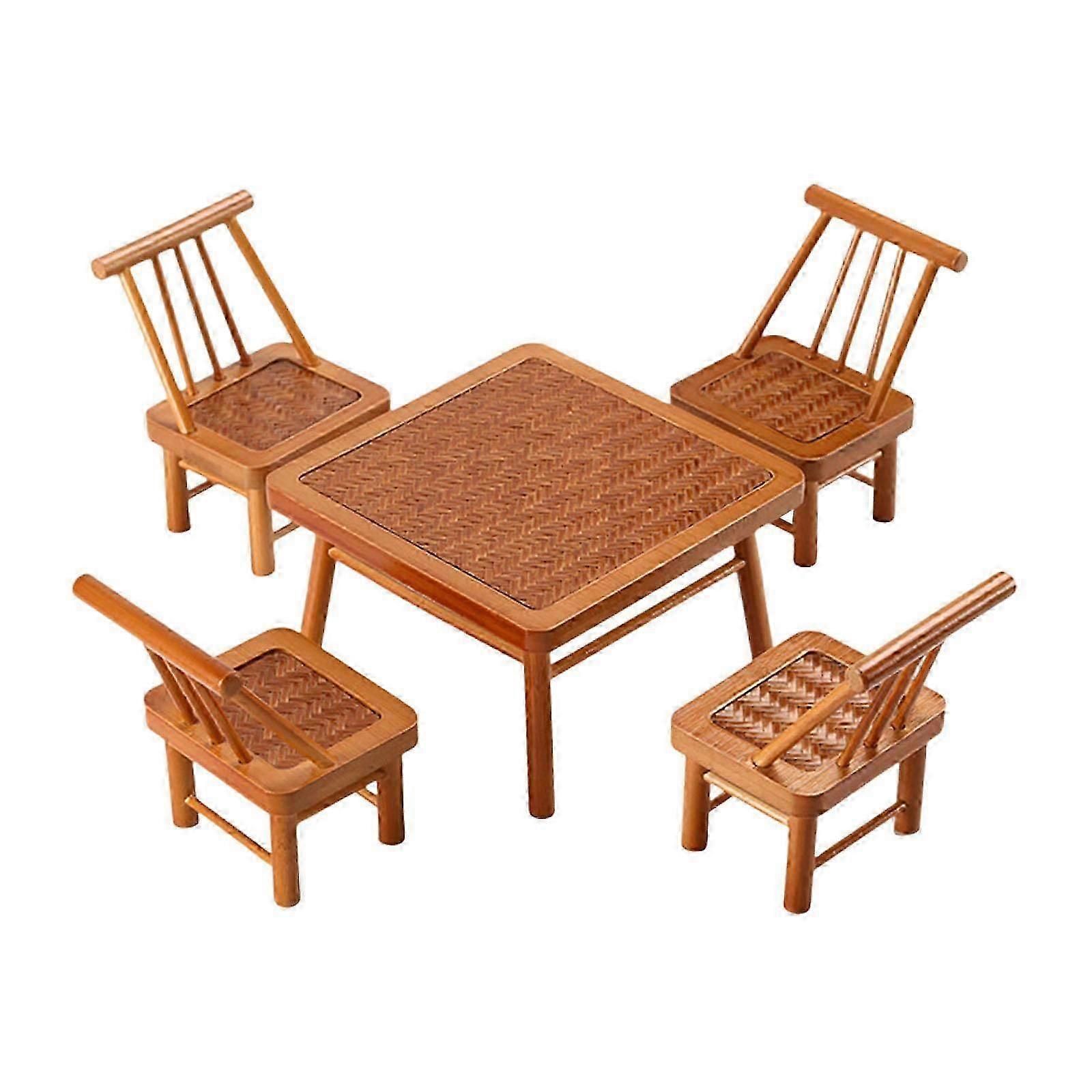 ドールハウス書斎用のクラシックダイニングルームテーブルと椅子5脚セット、さまざまなドールハウスデザインに適しています