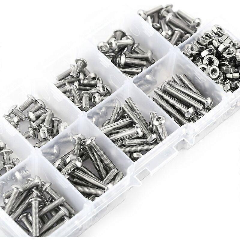 340pcs M3 Stainless Steel SS304 Button Head Hex Socket Screw Bolt Nut Assortment Kit