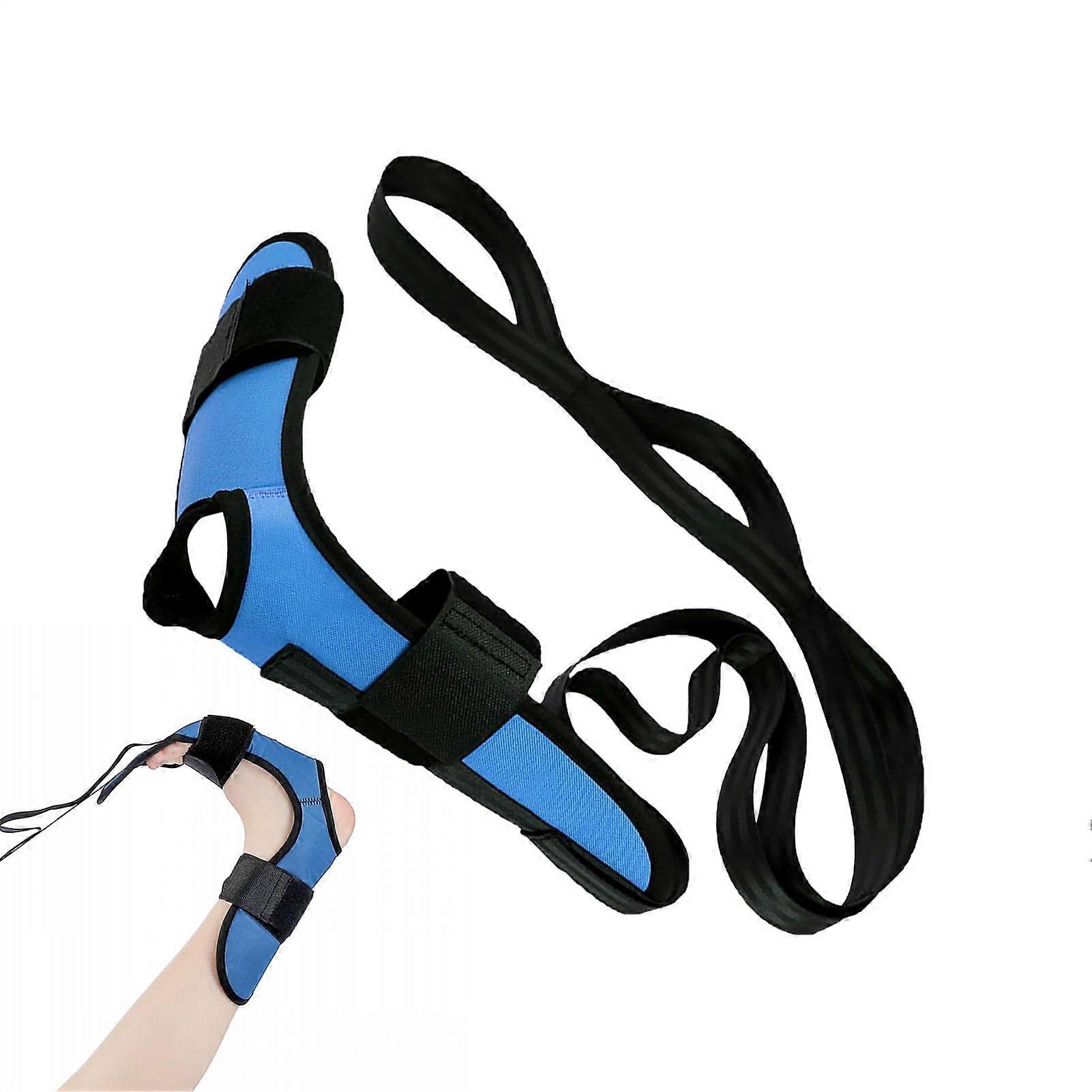 Stretch belt with loops, nonelastic design, light and foldable, blue, black, for home training, Pilates, gymnastics