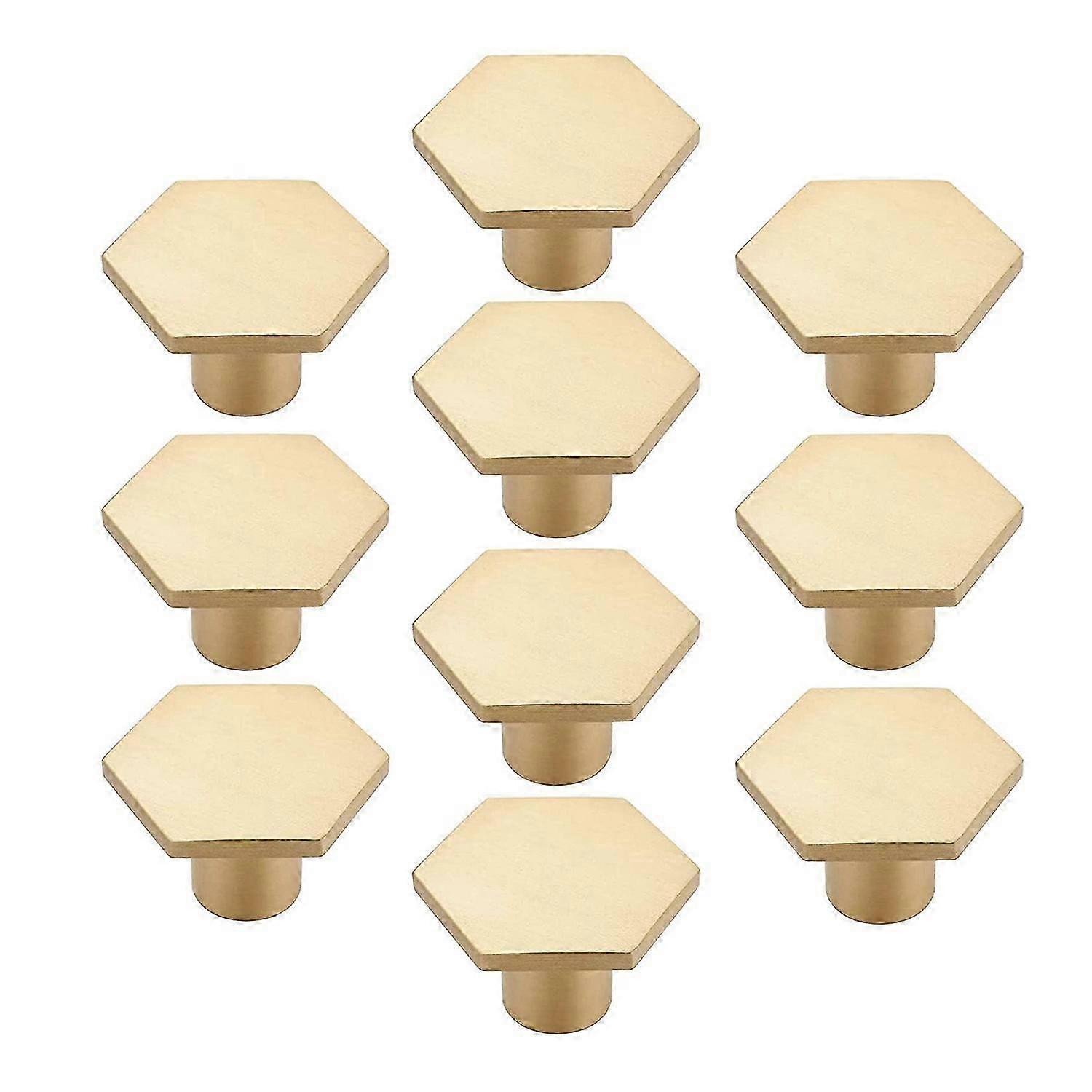 10PCS Brass Cabinet Handles Gold Drawer Knobs Hexagonal Knobs for Cupboard Bedroom Table (with Screws)