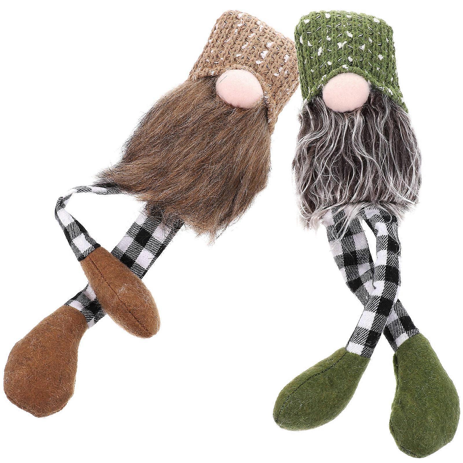 Plush Gnome Storytelling Dolls Party Decoration Brown Wool Knit 2Pcs
