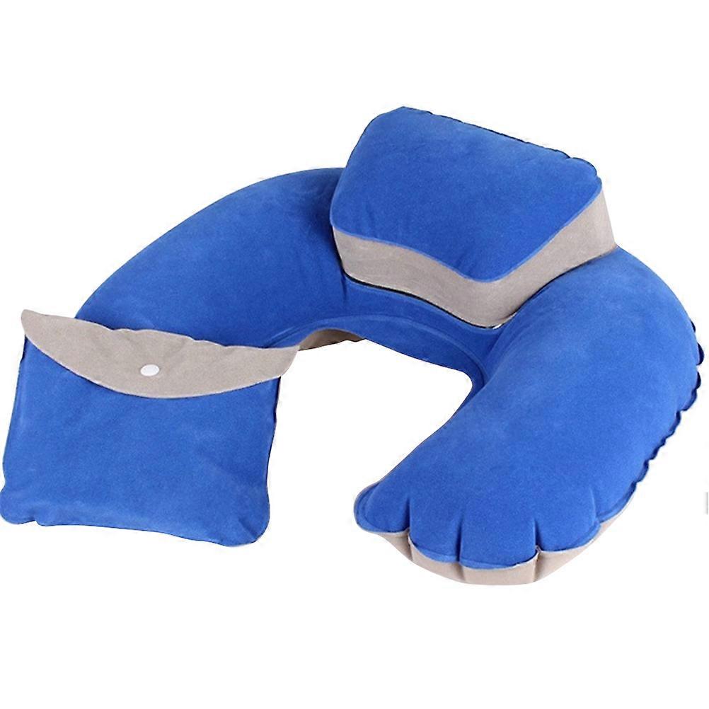 U Shape Inflatable Pillow For Sleeping Sapphire Blue Travel Camping Outdoor 1Set