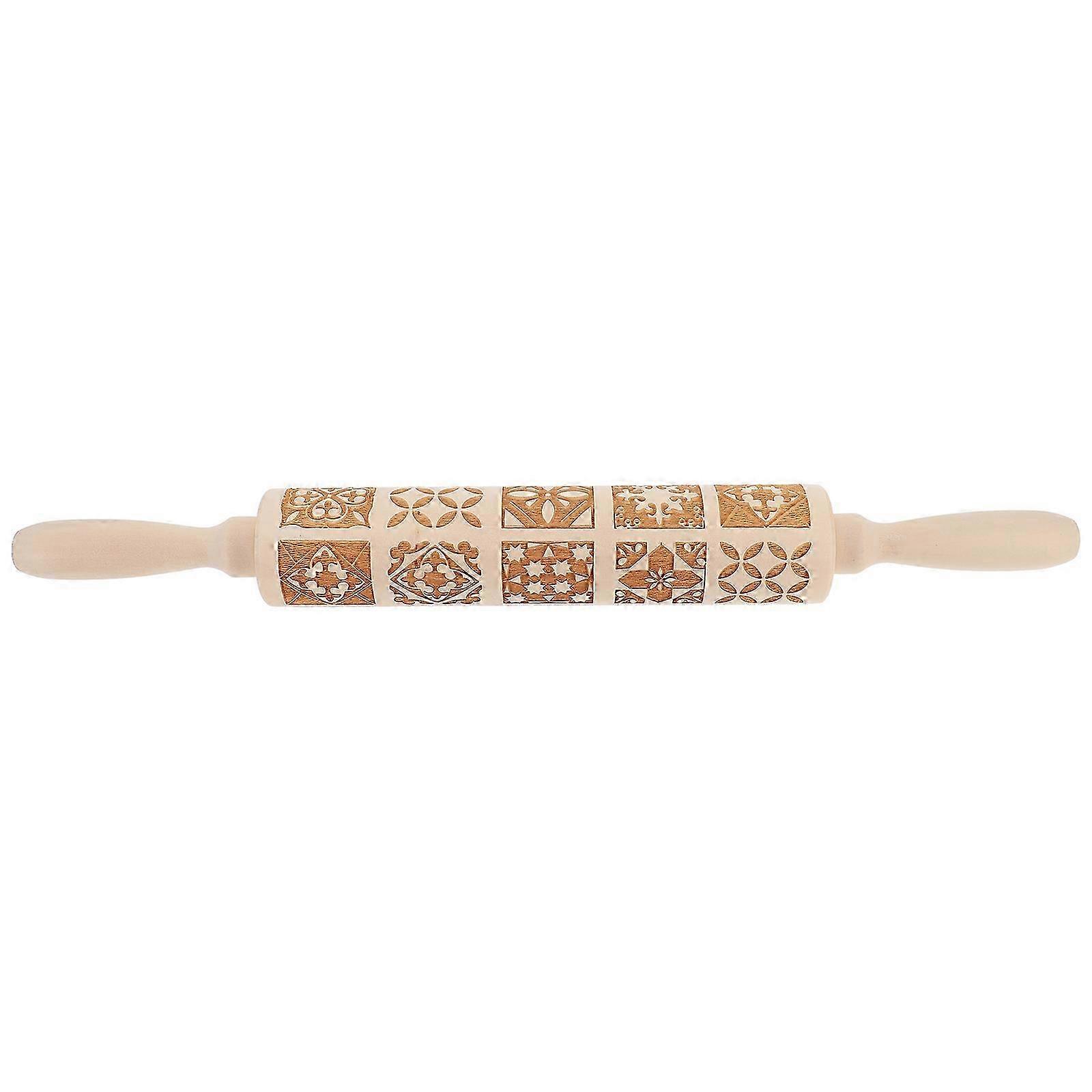 Traditional Pattern Baking Rolling Pin - 39cm Professional Dough Roller