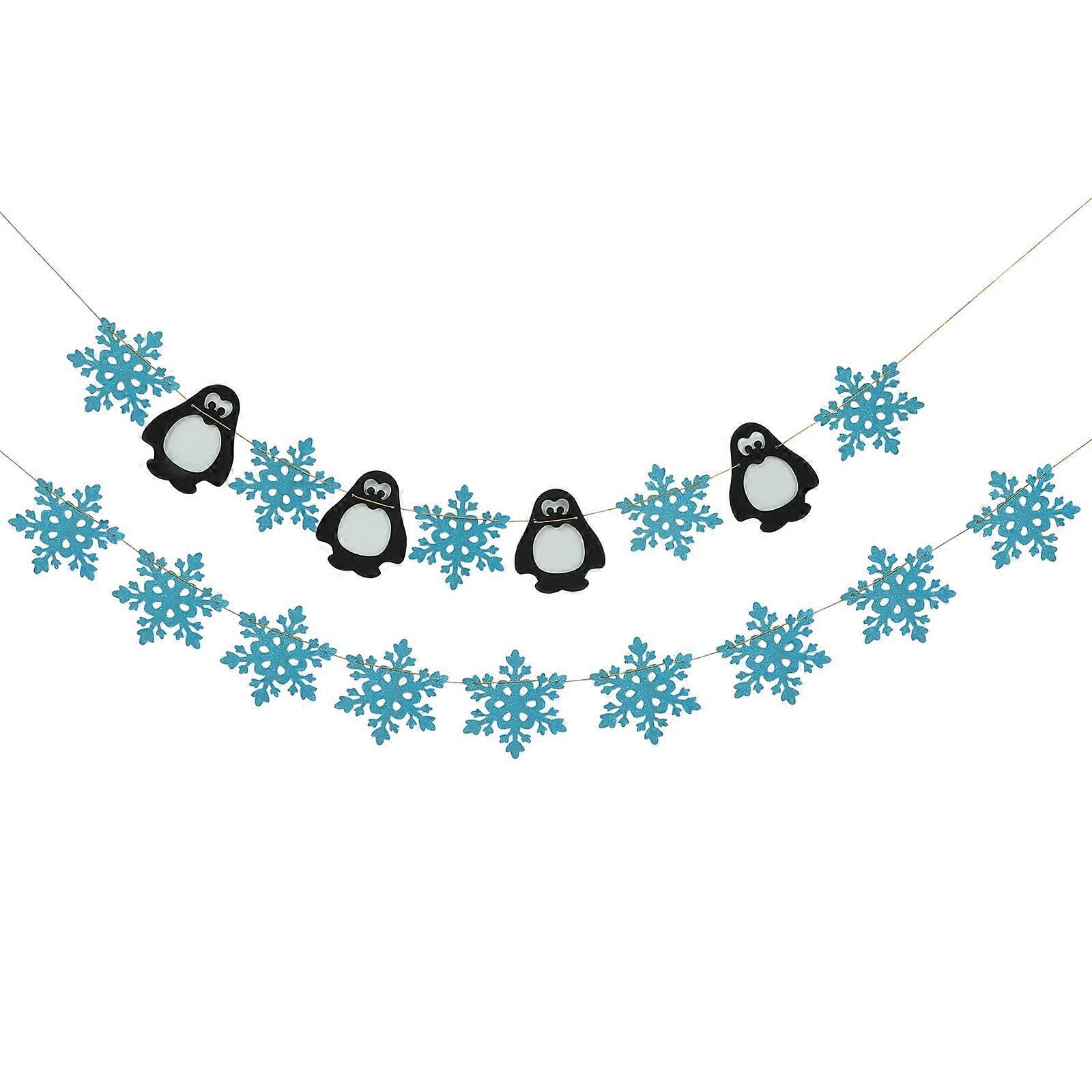 2 Pcs Christmas Penguin & Snowflake Banners Hanging Decorations for Indoor Outdoor Holiday Party Backdrop Festive Ceiling Window Door