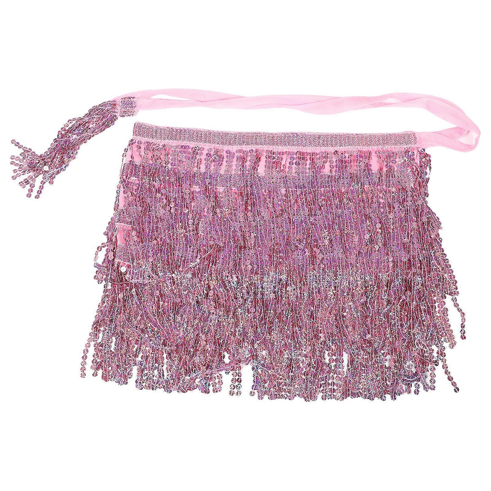 Belly Dancer Accessories Tassel Skirt For Festivals Pink Color Polyester Material Dance Performance 1Set
