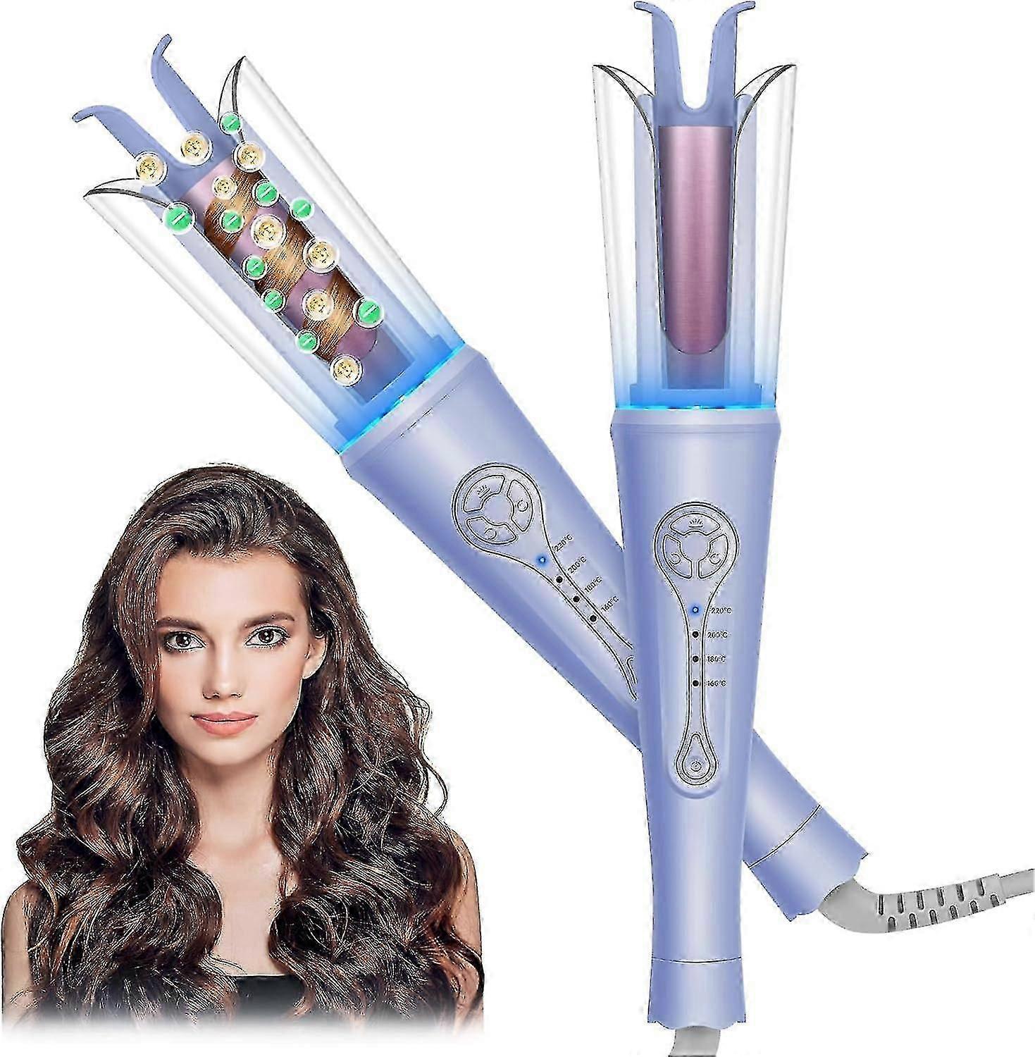 4-Temperature Auto Curling Iron - Rotating Wand with Shut-Off for Safe UK Home Use