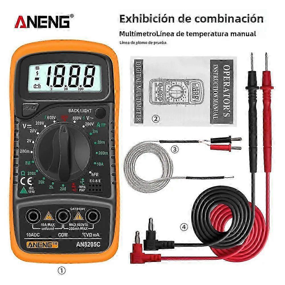 Portable Digital Multimeter with AC/DC Current and Voltage Measurement, Resistance, Capacitance, LCD Backlight and Thermocouple