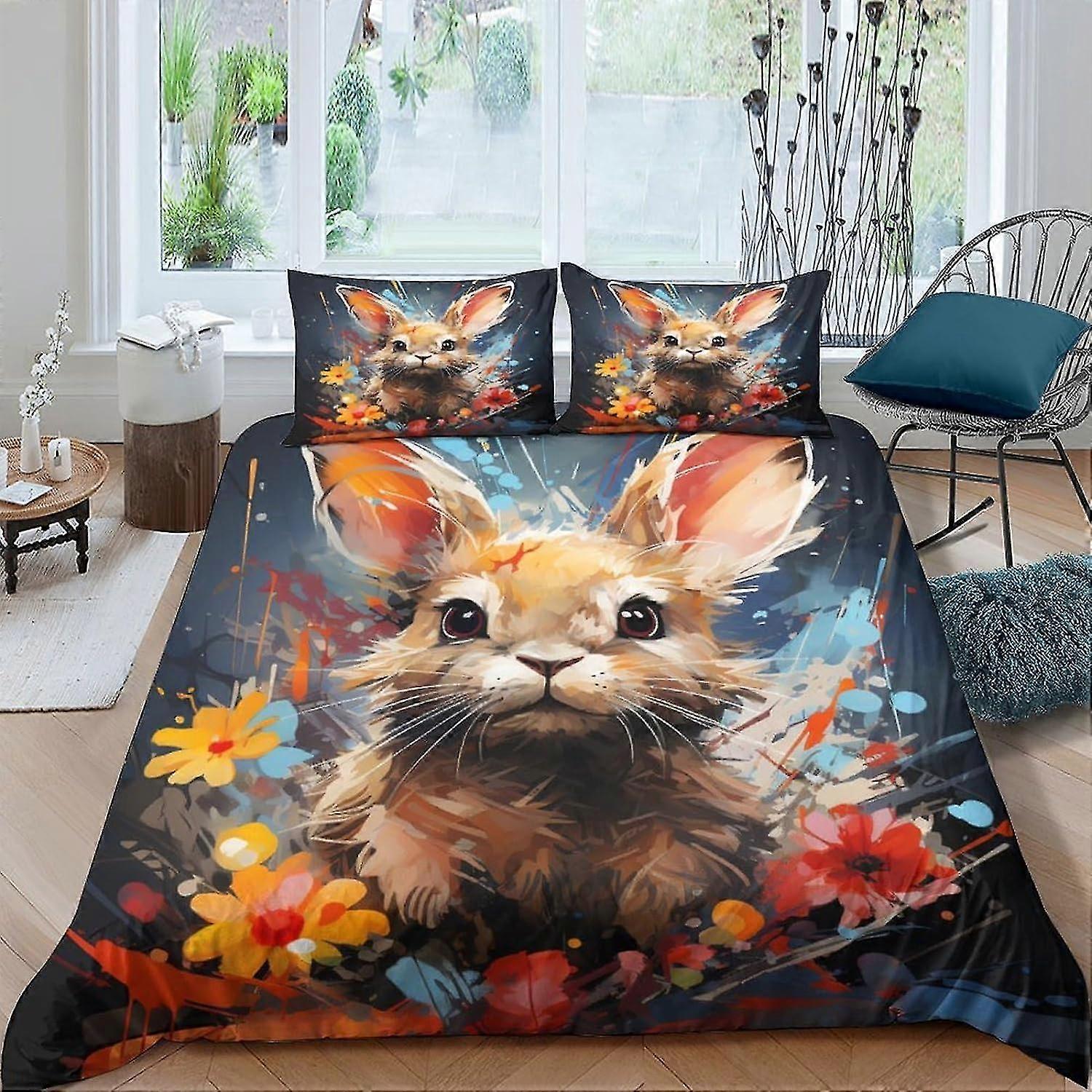 Conjunto de Capa de Edredom para Coelho na Moda, Capa de Colcha 3D com Fronhas, Microfibra Macia com Fecho de Zíper Conjunto de 3 Peças