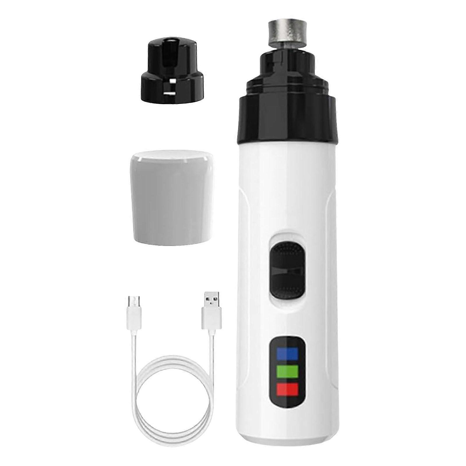 Dog Nail Grinder 2-Speed - Rechargeable Electric Claw Trimmer with Power Indicator, Ultra-Quiet, for All Breeds (White)