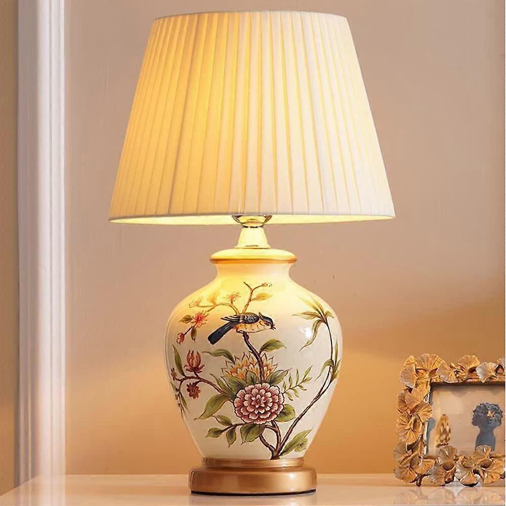 Bedside Lamp Ceramic Table Lamp Bedroom Table Lamp Modern Retro Country Study Table Lamp E27 Socket, Bulb Not Included White Colour