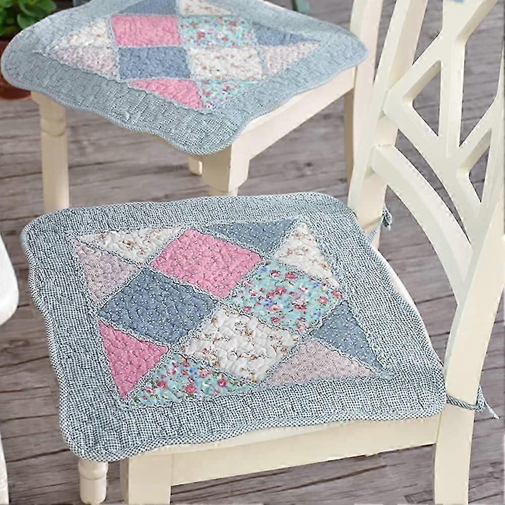 Cotton Square Seat Pads with Ties, Farmhouse Floral Print Patchwork Seat Cushion Breathable Non Slip Seating Cushion for Kitchen Dining Room Office, 2