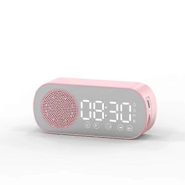 Multifunctional Smart FM Radio Bluetooth Speaker Alarm Clock Mirror Clock (Pink)