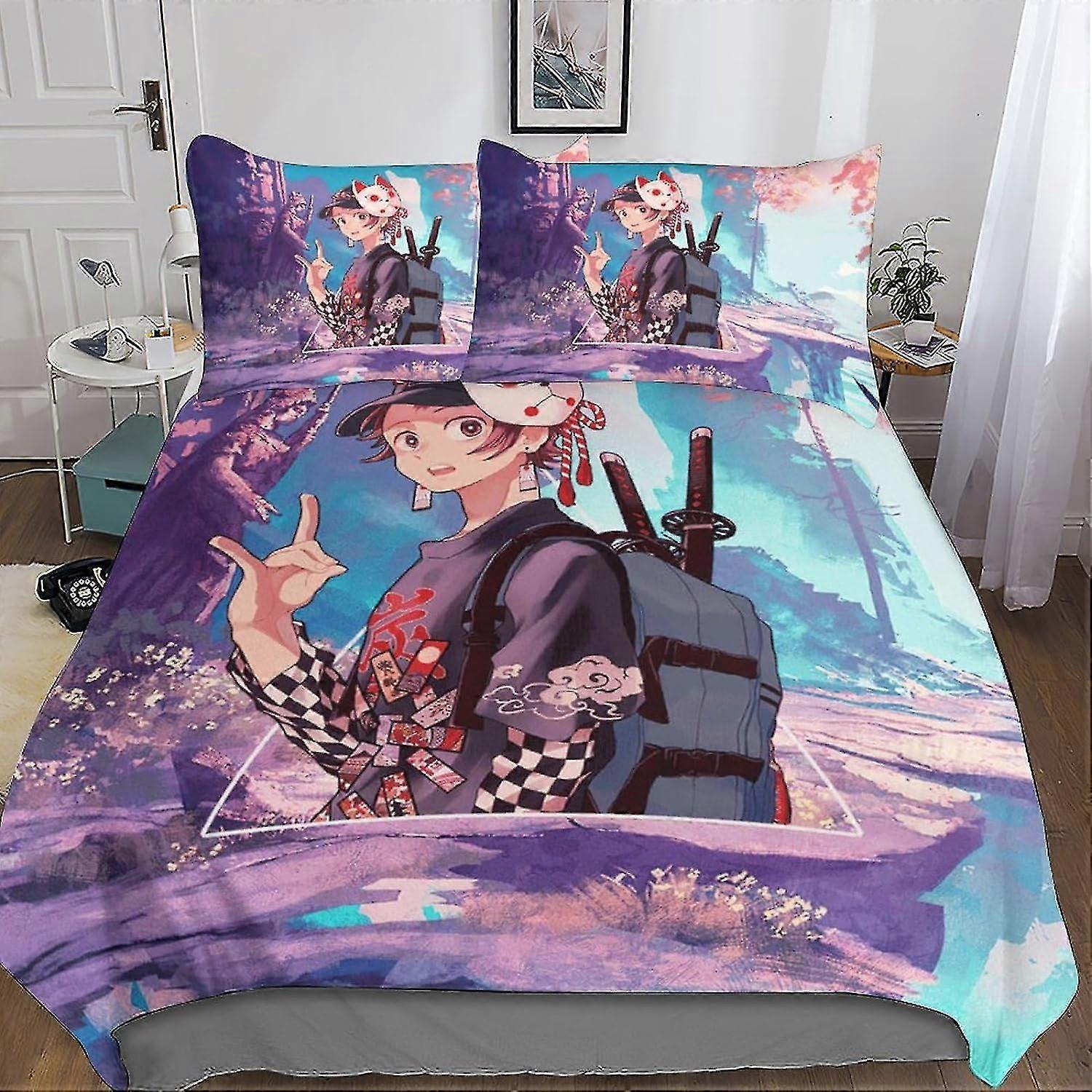 Anime-Inspired Duvet Cover Set 3D Printed Bedding 3 Pieces Soft Microfiber with Zipper Closure for Teens and Adults