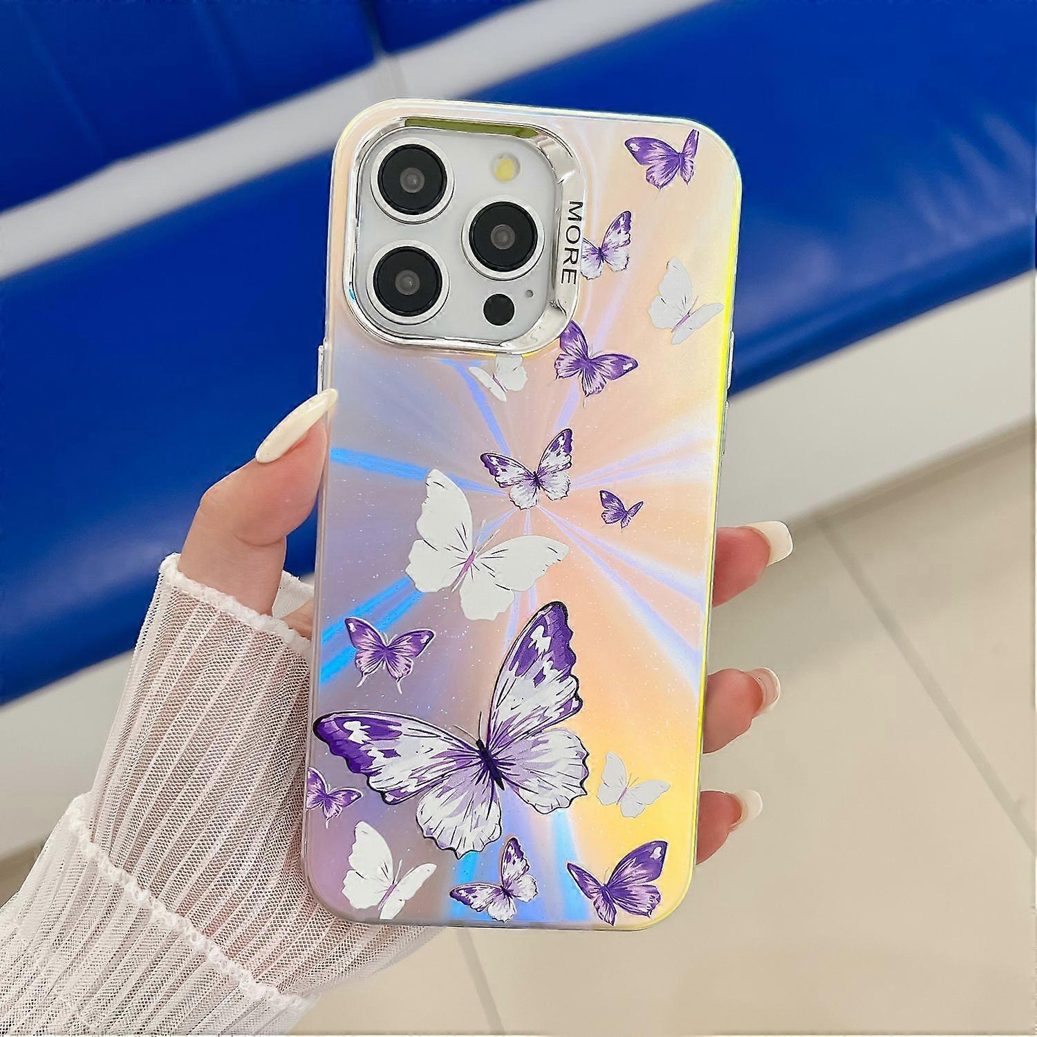 For iPhone 16 Pro Case Laser TPU+PC Phone Cover Electroplating Butterfly Pattern