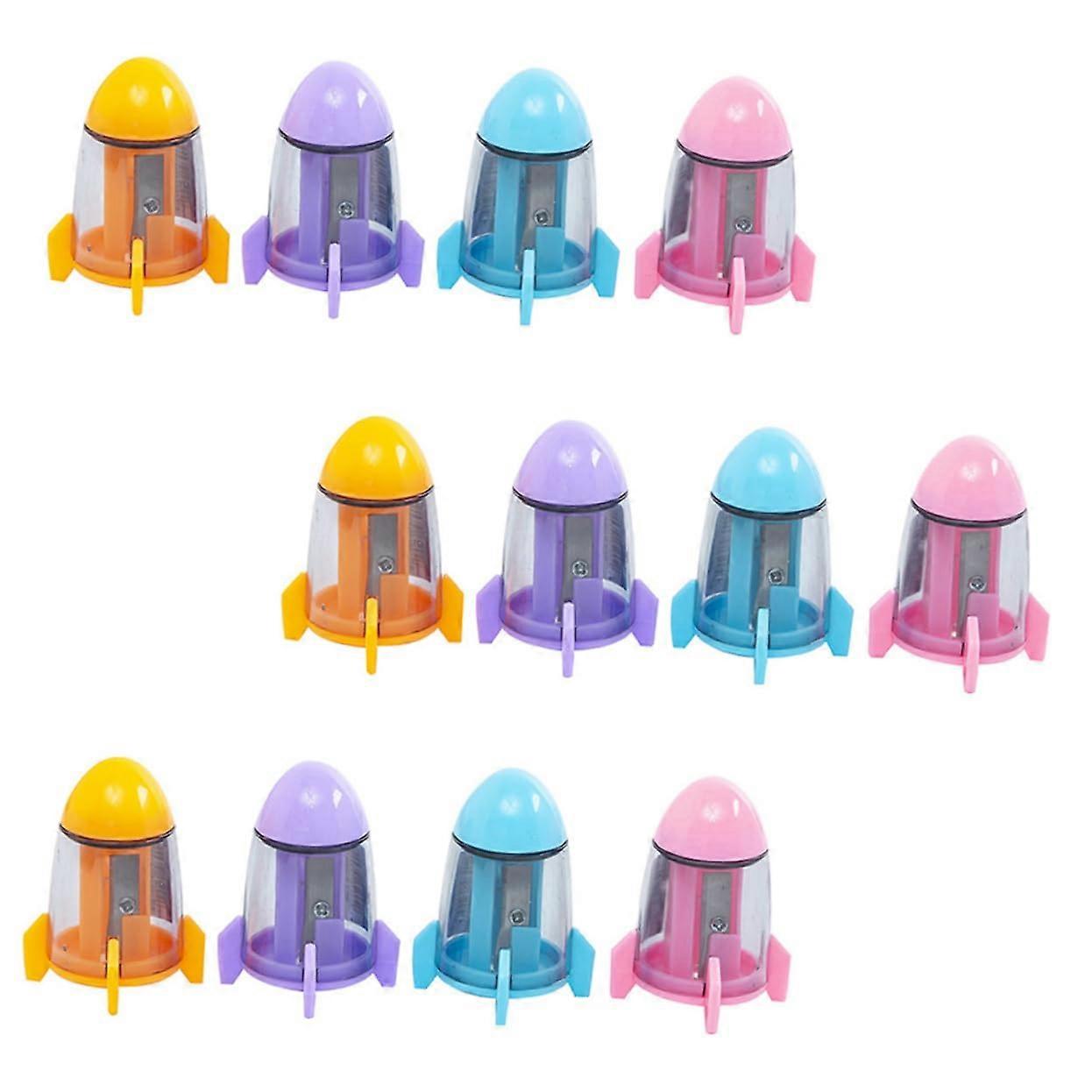 Pencil Sharpener Set 12 Piece Plastic Rocket Capsule Roller Sharpener Styles For Pencils Home Office
