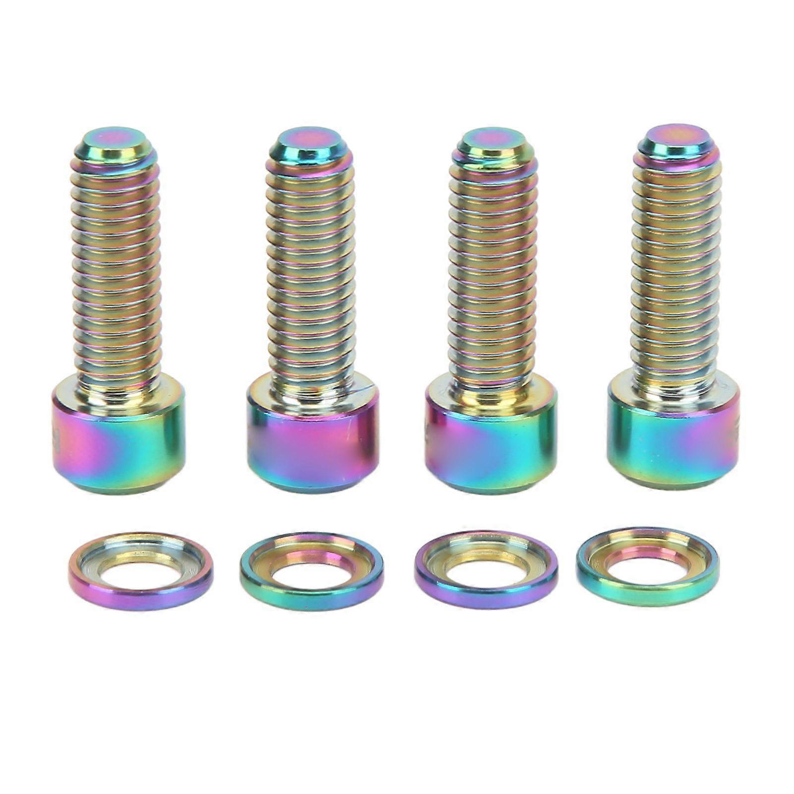 4 Sets Disk Brake Screw Washers Set M6 18mm Firm Connection Rustproof Light Ti Alloy Disk Brake Fixing Screw Set Colorful YMQX)