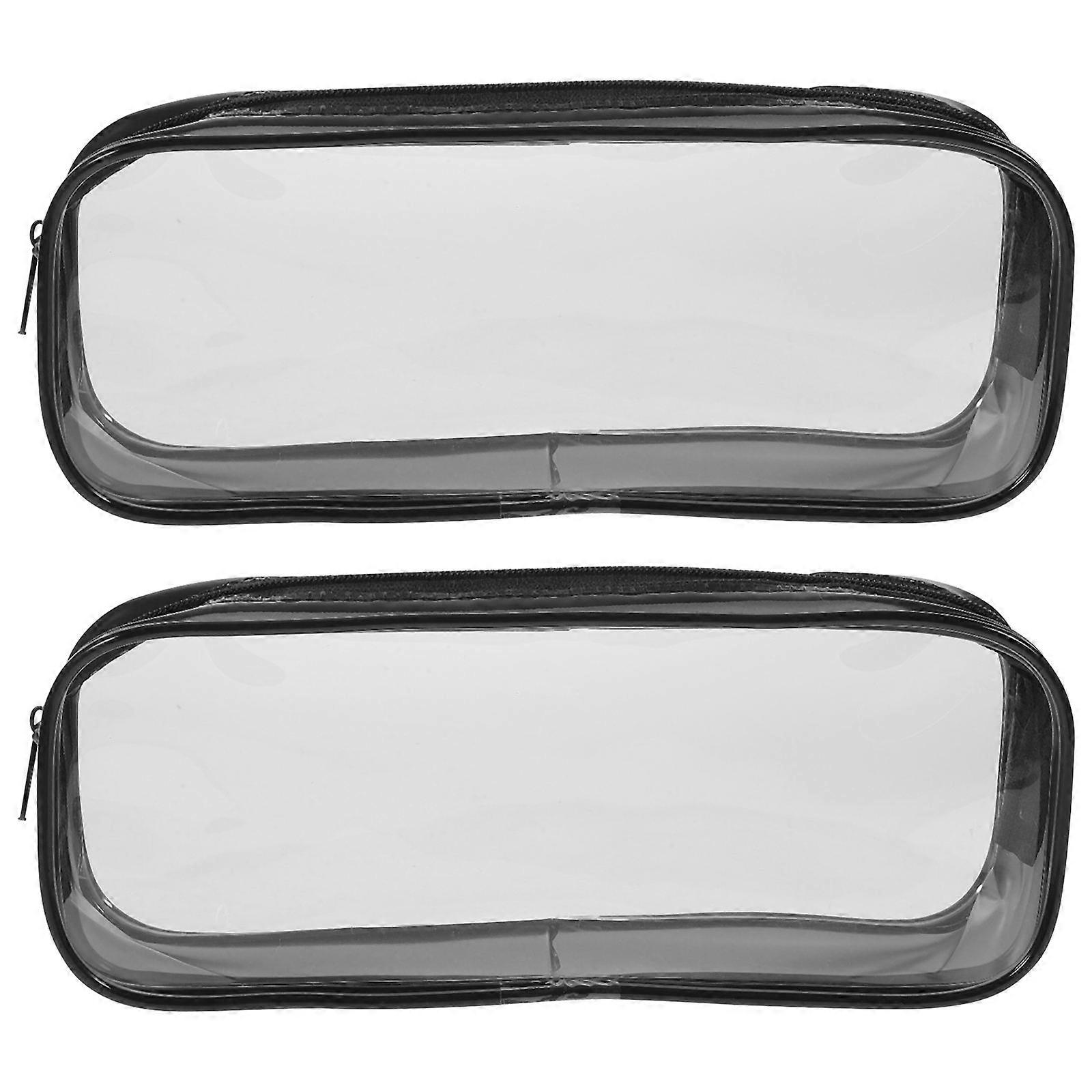 Multi-Use Pen Bag Student Transparent Pen Pouch Simple Design Cosmetics Organizer Black Color 20.00X8.00X3.50CM 2Pcs