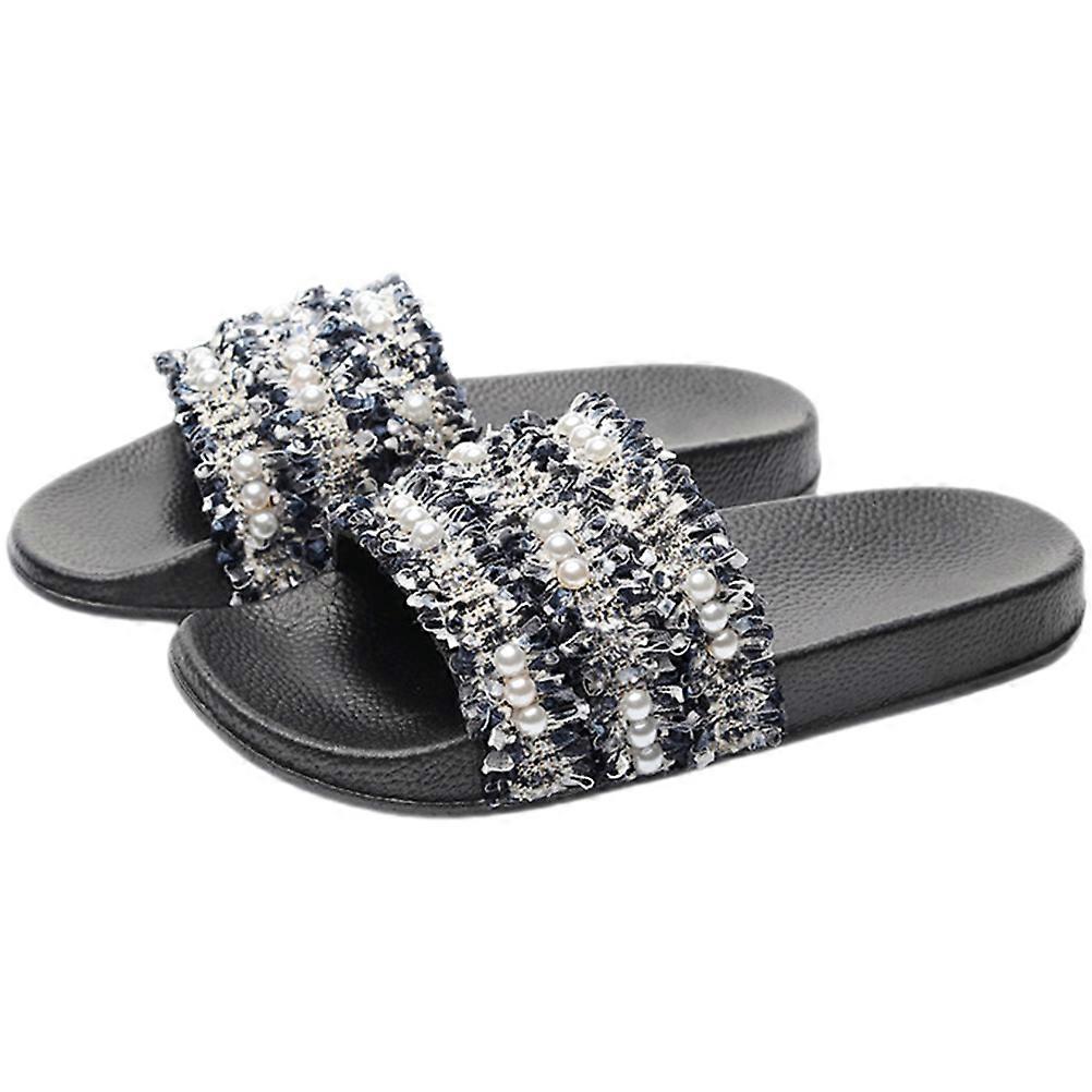Dames pantoufles élégant décontracté bout ouvert noir couleur 1 paire