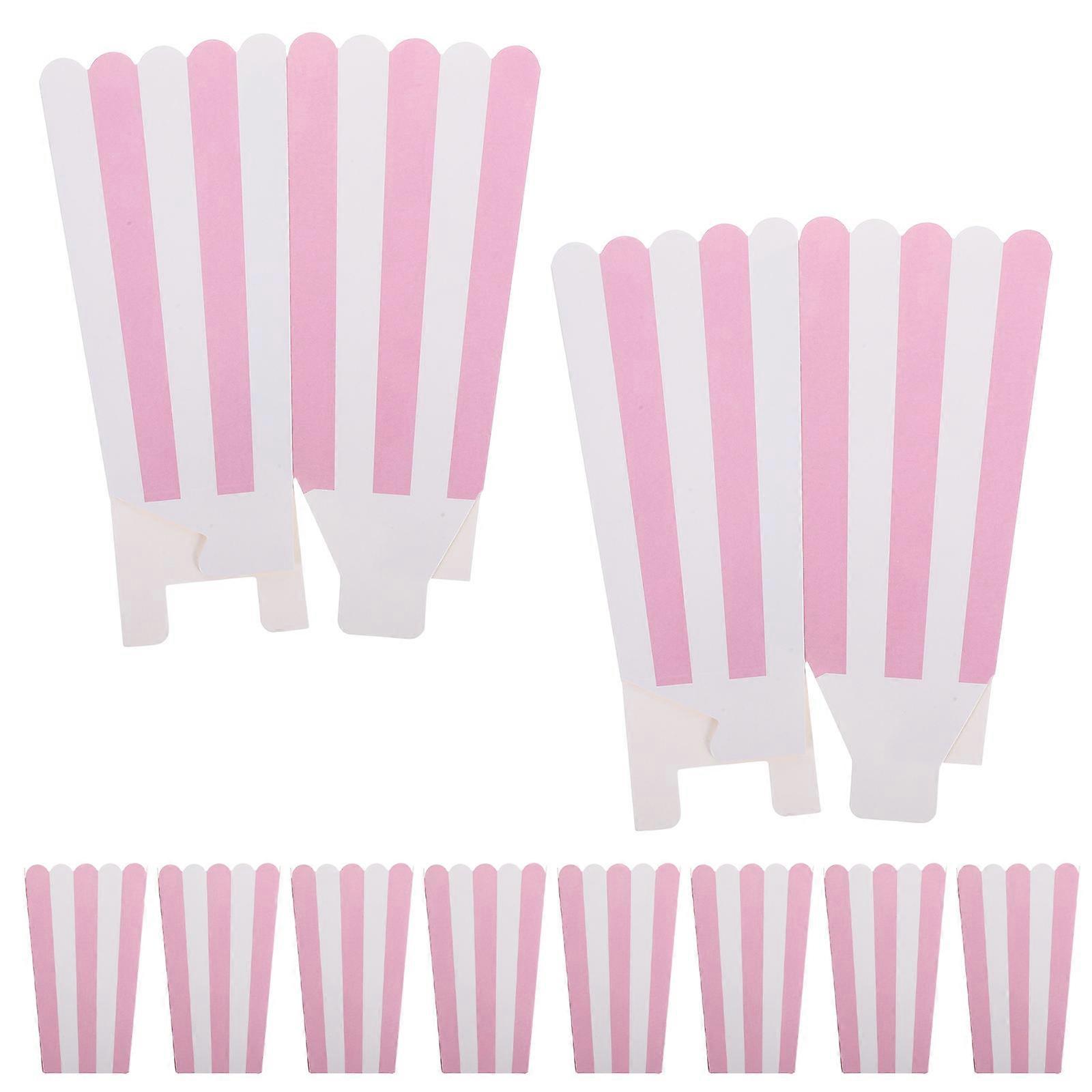 24 Pink Striped Paper Popcorn Boxes with Wavy Edges for Birthday Parties, Movie Nights – Easy to Assemble Snack Holders for Popcorn, Candy, Cookies
