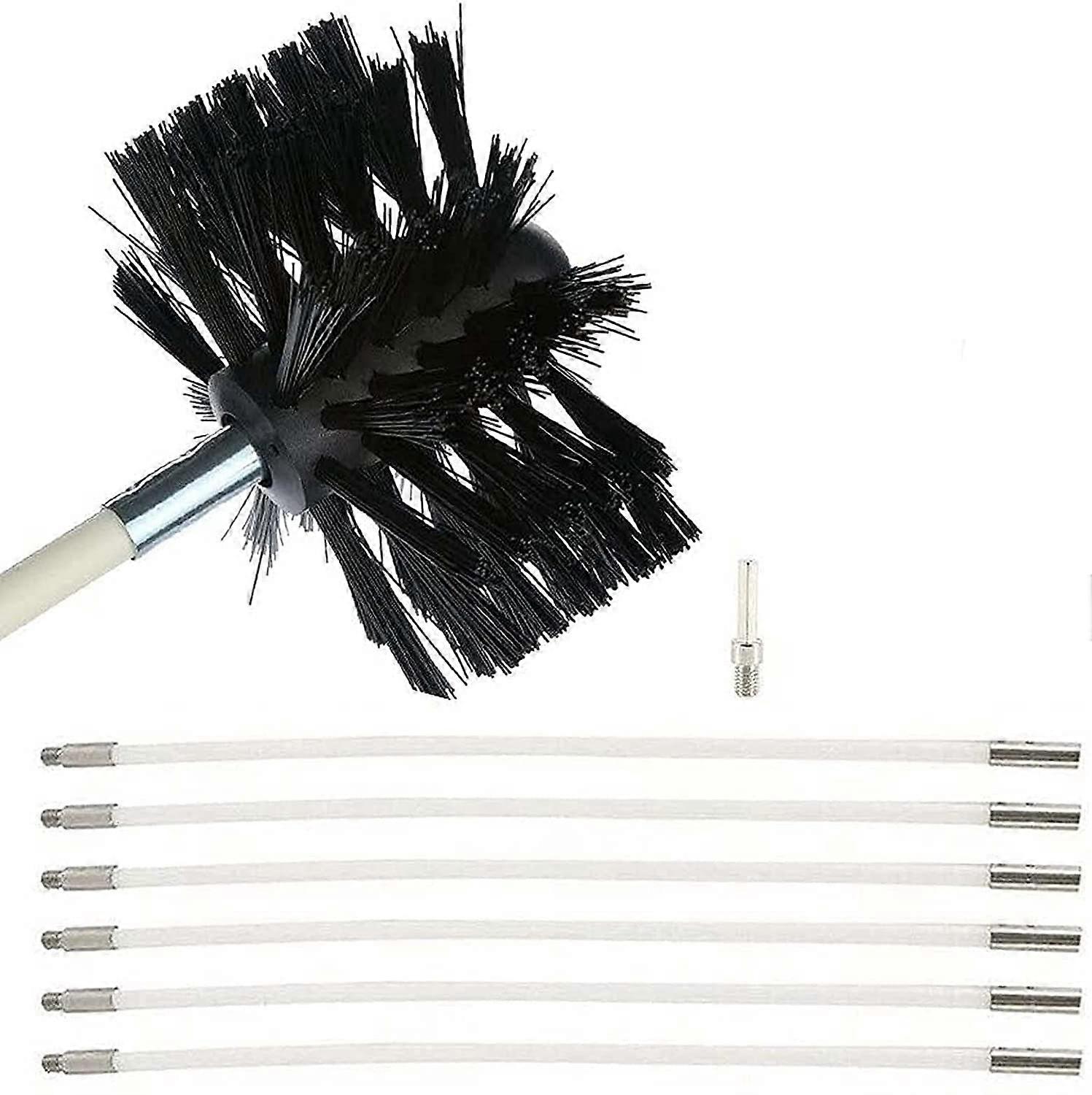 Chimney Sweep Kit, 15 Flexible Nylon Rods, Brush Head, Drill Connector