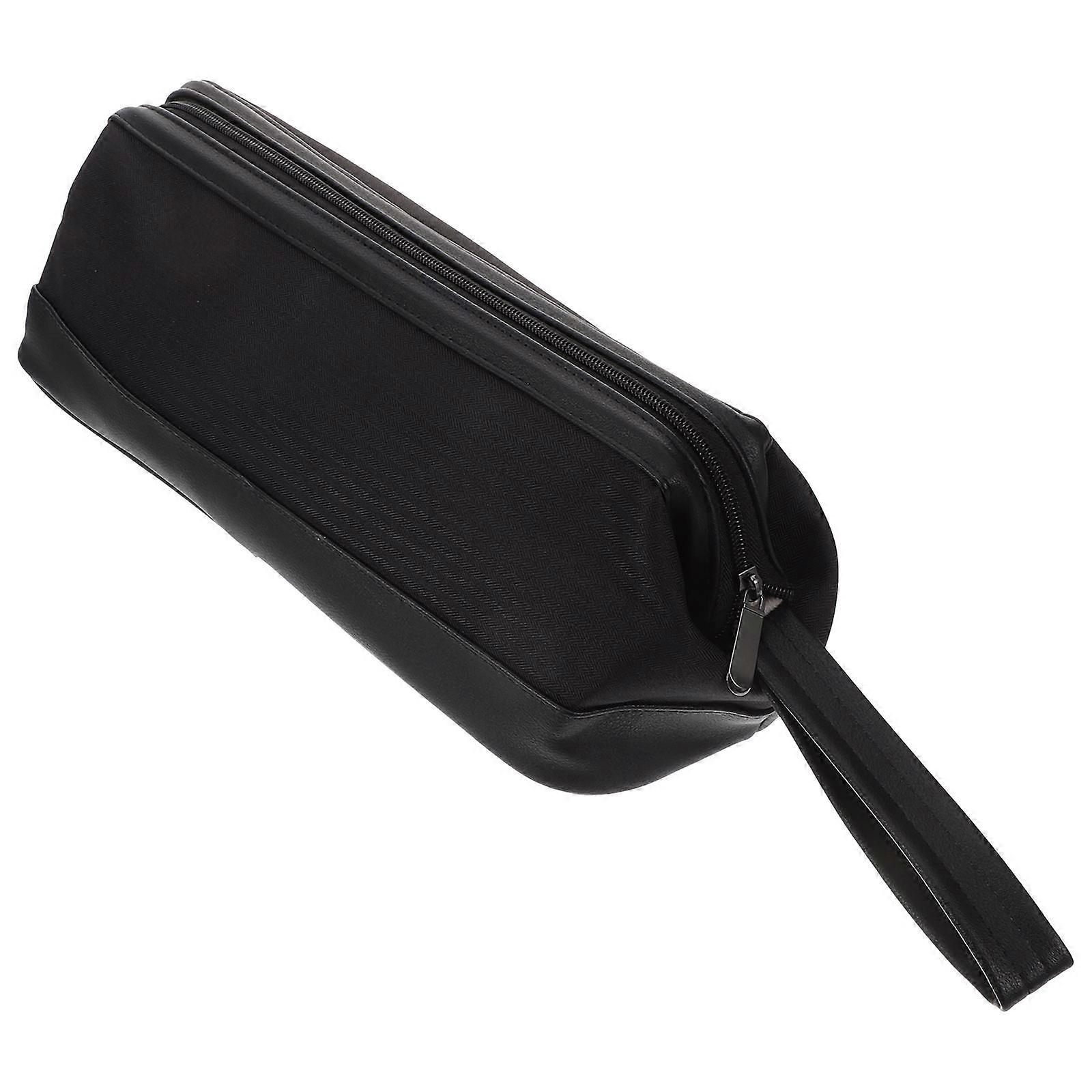 Hair Dryer Storage Bag with Smooth Zipper and Hanging Rope for Travel Black PU and Cloth 7x5 inches