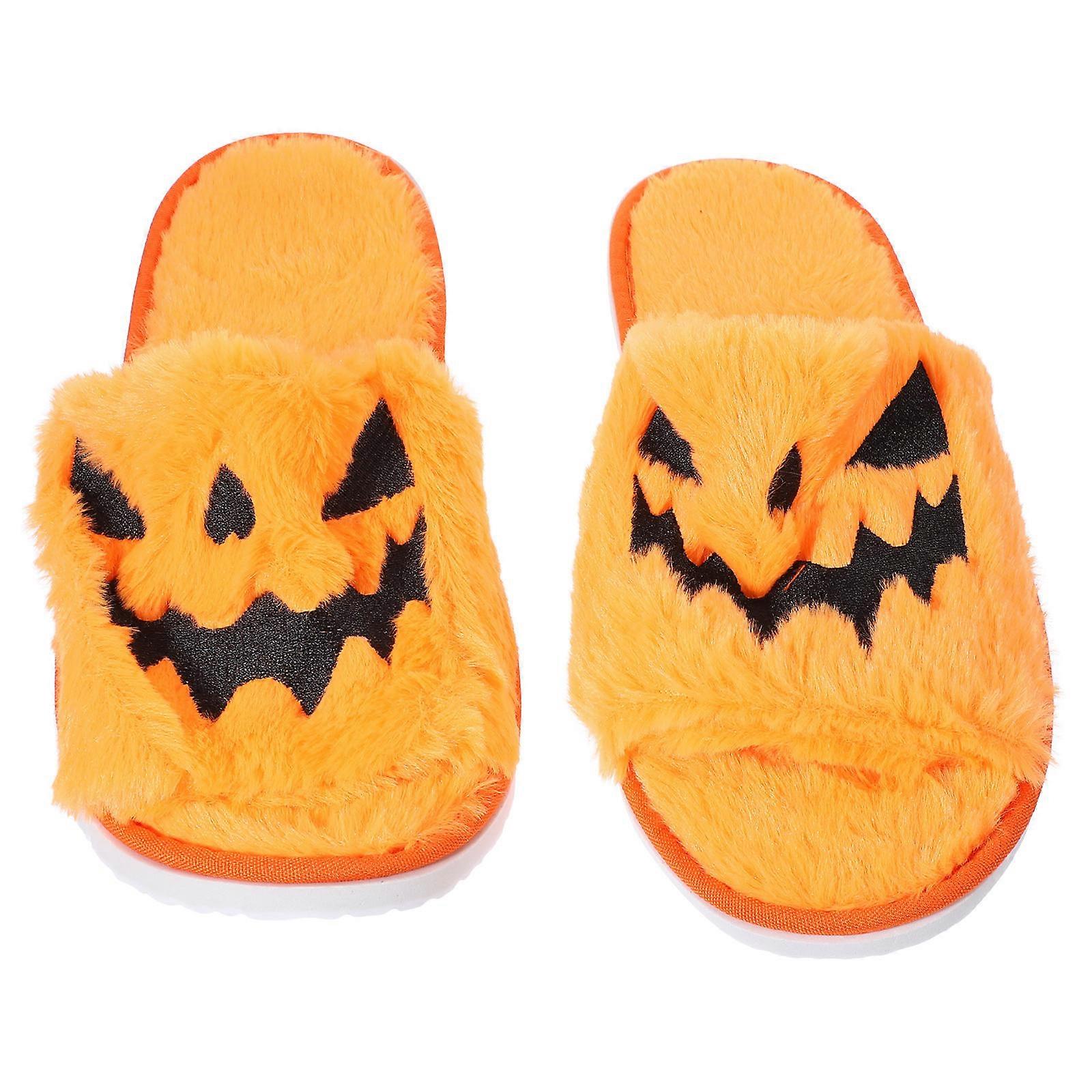 Halloween Cartoon Slipper Pair Pumpkin Shape Non-Slip Warm Comfortable Home Use 1Pair
