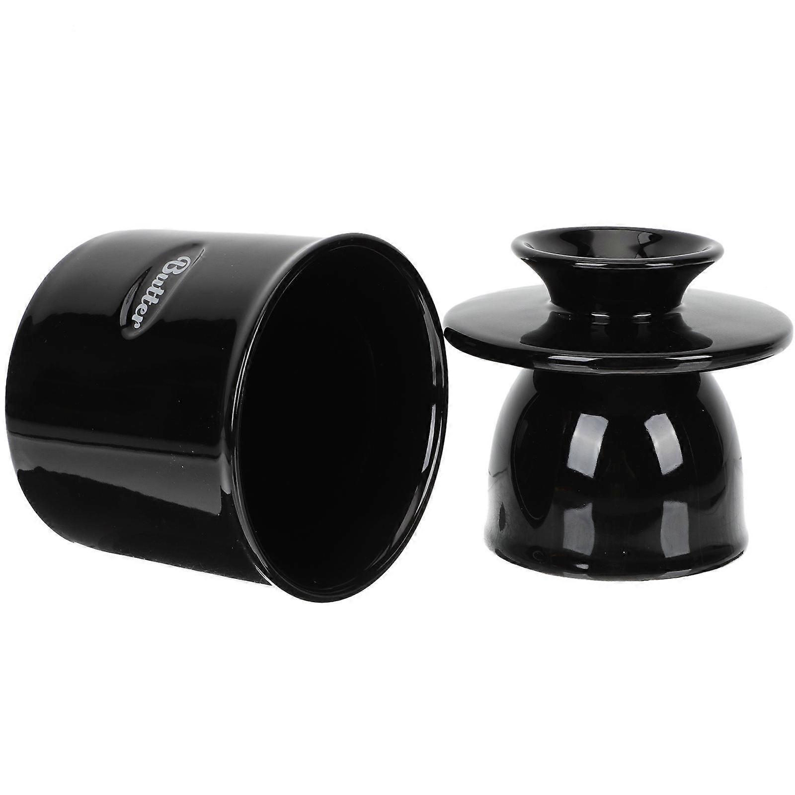 Black Ceramic Butter Crock with Lid for Kitchen Storage Suitable for Butter Cheese Desserts 6.5 Inches