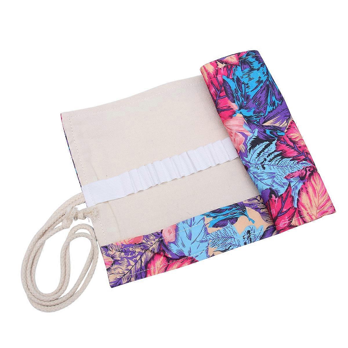 Stationery Pencil Case Large Capacity Pen Bag Purple Maple Leaf Pattern Canvas Roll-Up 50 X 19.5 X 1Cm 1Pack