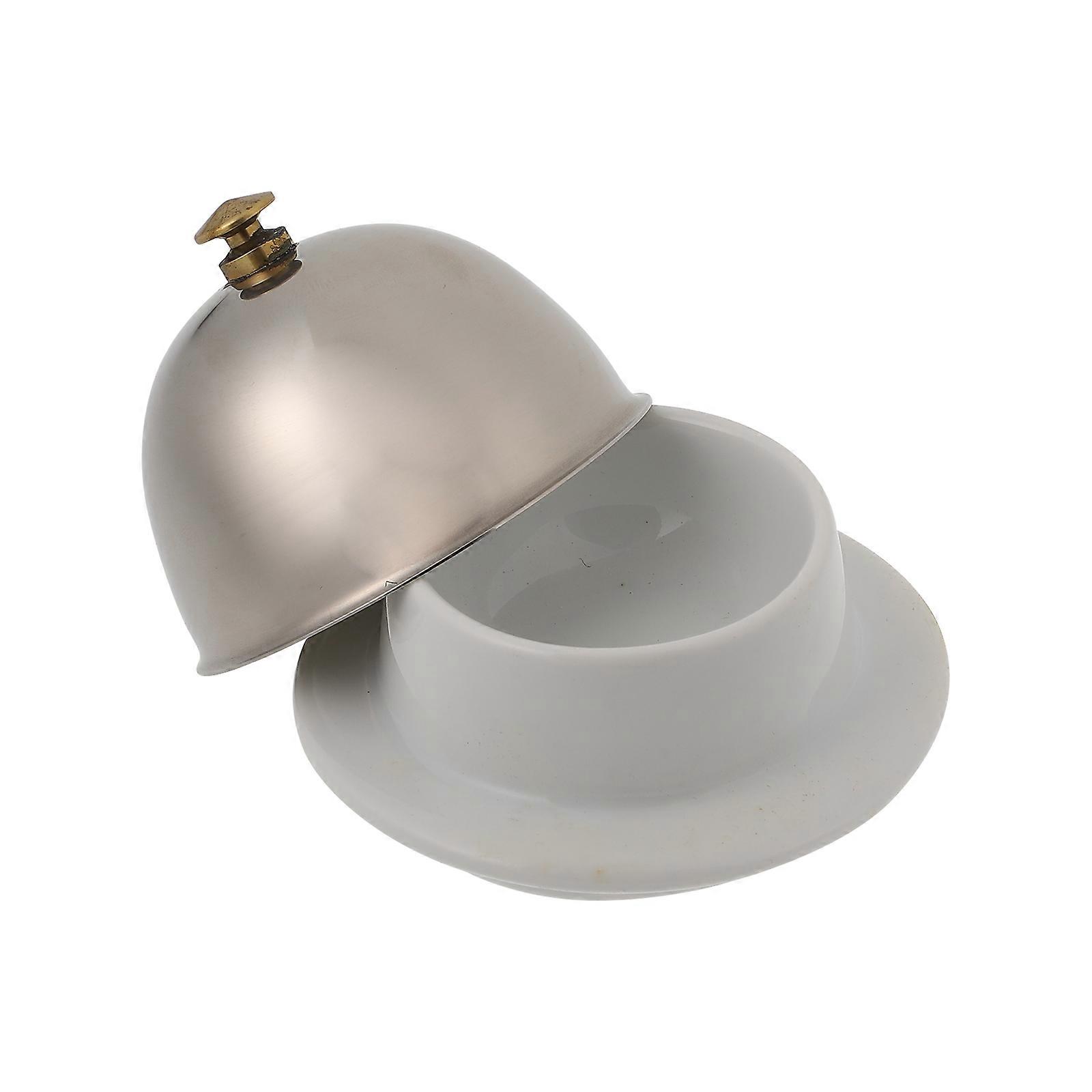 Lid Butter Dish Ceramic Dish With Stainless Steel Lid Dustproof Round Western-Style For Home Use 9X9X7.5CM 1Pc