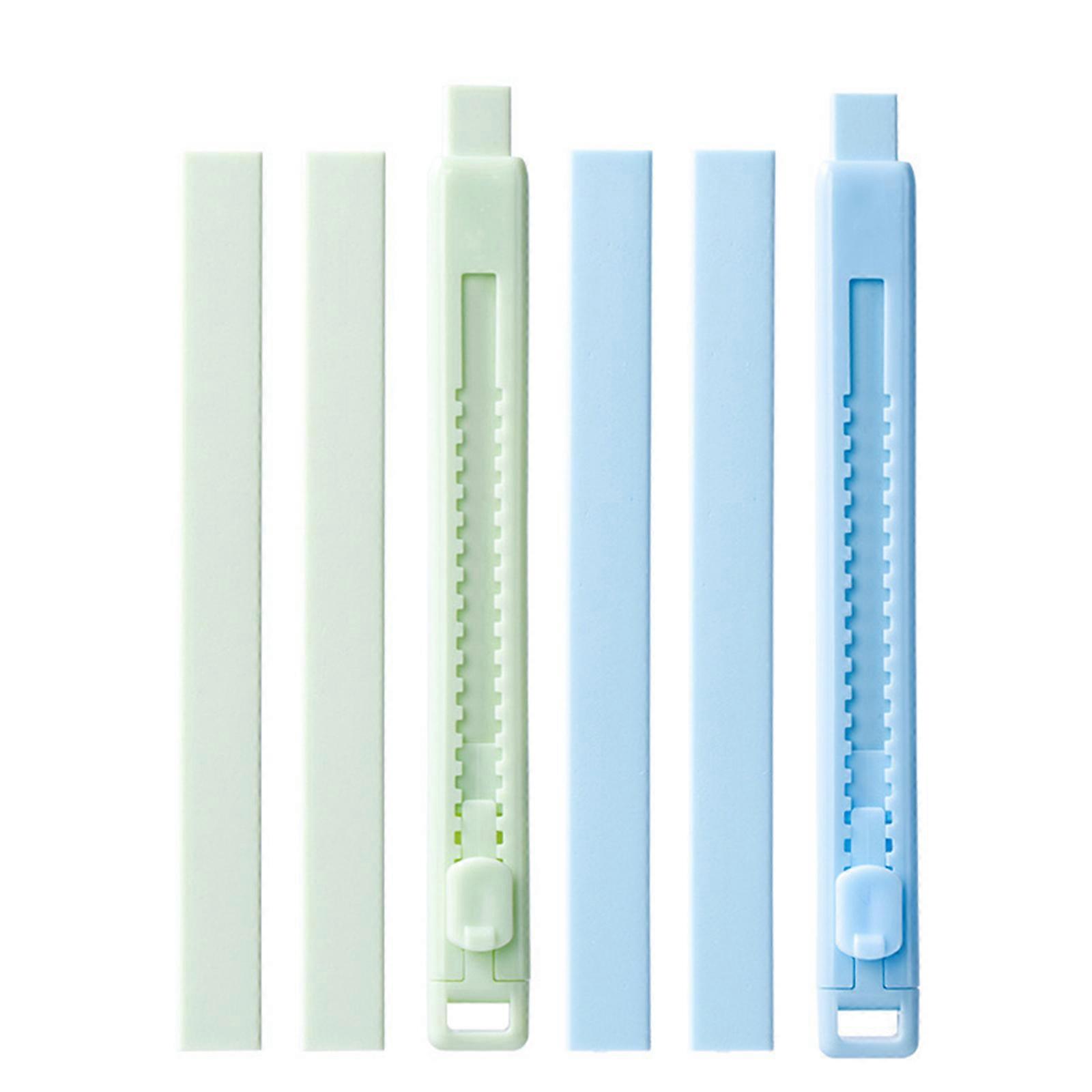 2Pcs Sliding Retractable Eraser with 4 Refills Refillable Push Pull Rubber Eraser For Daily Writing School Office Suppy Multicolor