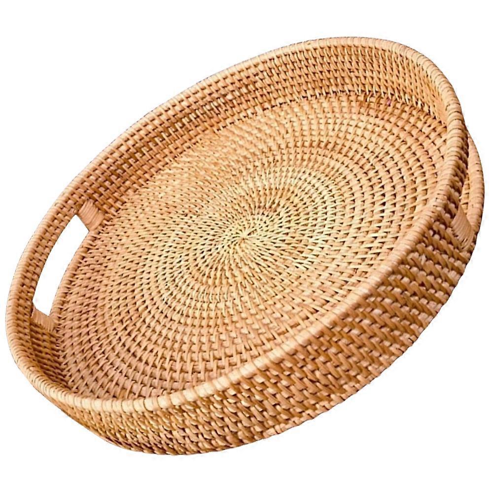 Autumn Rattan Serving Tray Khaki Rattan Fruit Tray Space-Saving Design Material Home Storage