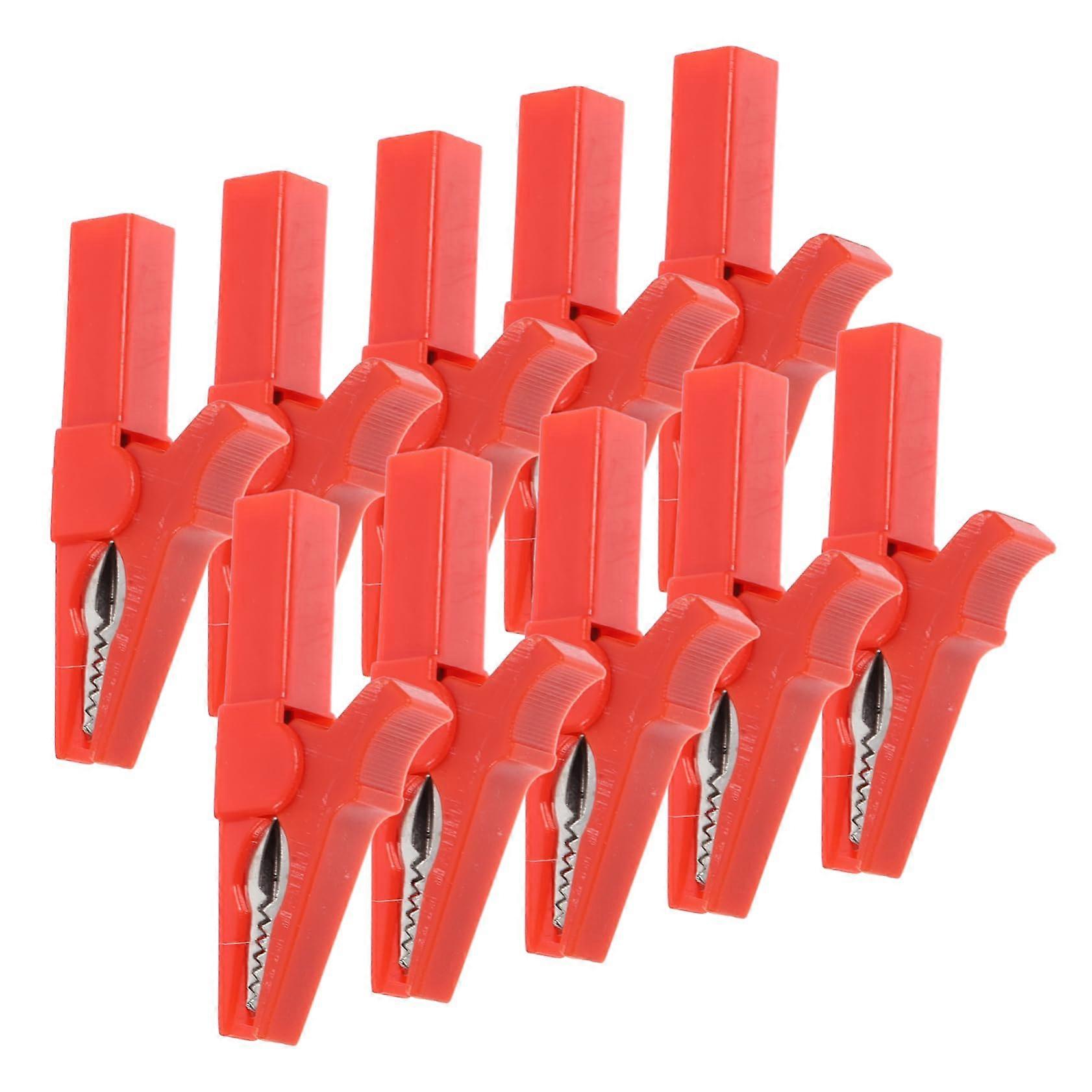 Test Cable Clamp Pack of 10, Insulated Crocodile Clip for Safe Current Testing, Red Safety Clamp for Electrical Use