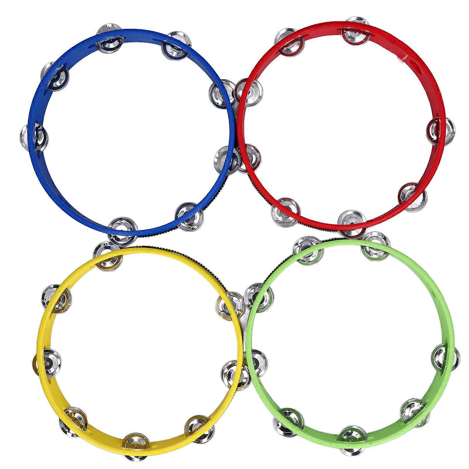 4Pcs Wooden Tambourine Set Metal Jingles Handheld Tambourine Drum for Churches Concerts Percussion Instrument