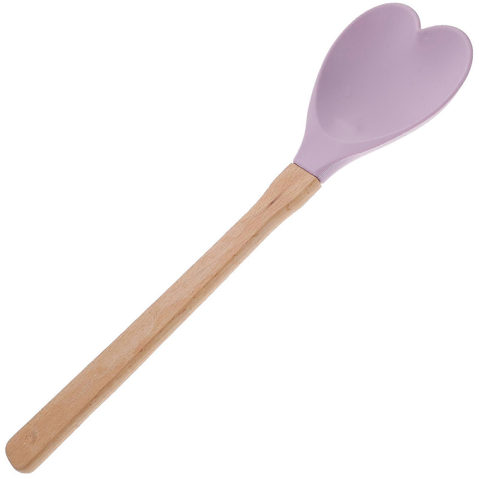 Purple Heart Shaped Silicone Kitchen Mixing Spoon with Hole for Easy Hanging and Smooth Edges 4.5 inch