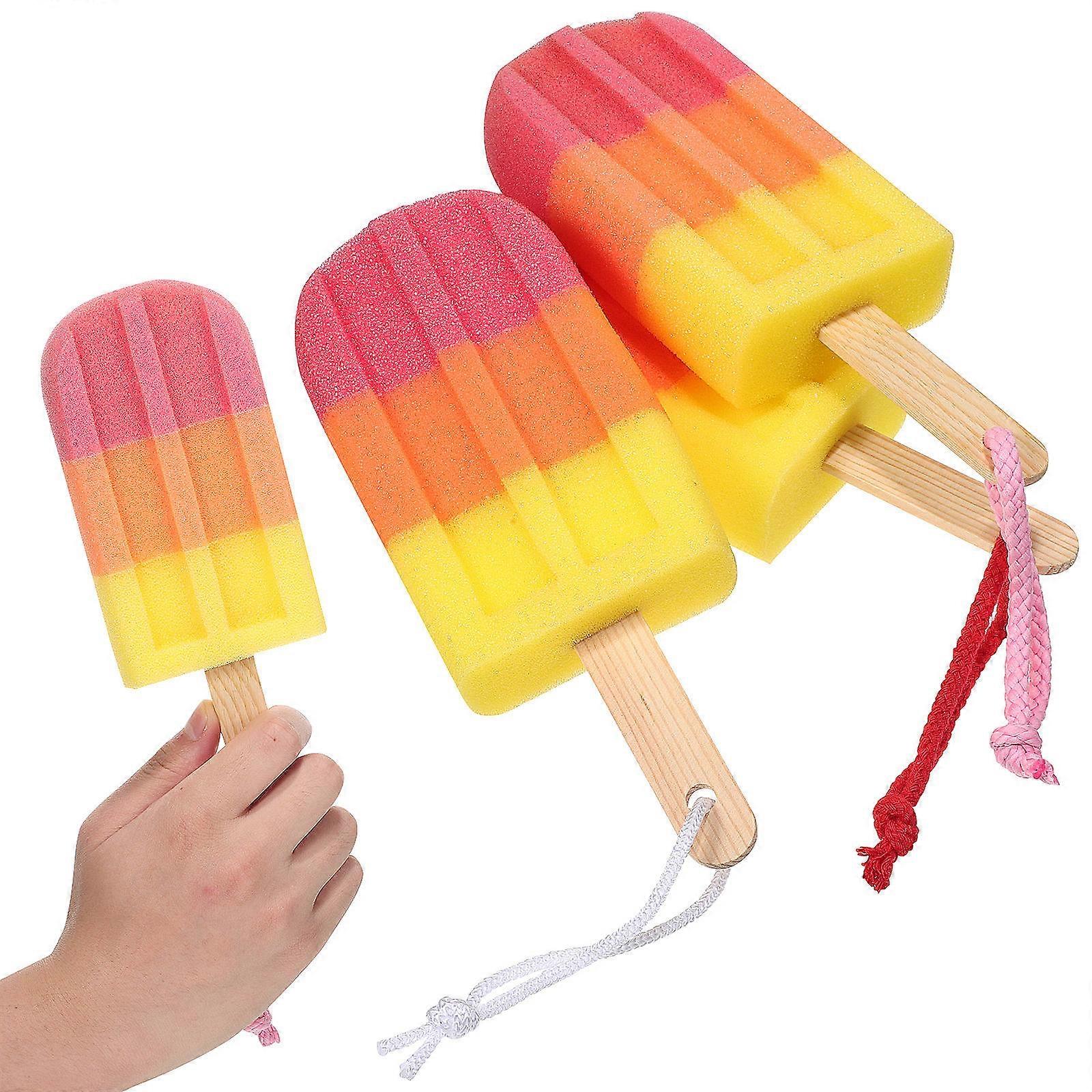 Assorted Color Sponge Brushes for Bathing with Comfortable Material and Cute Ice Cream Design 3 Pcs