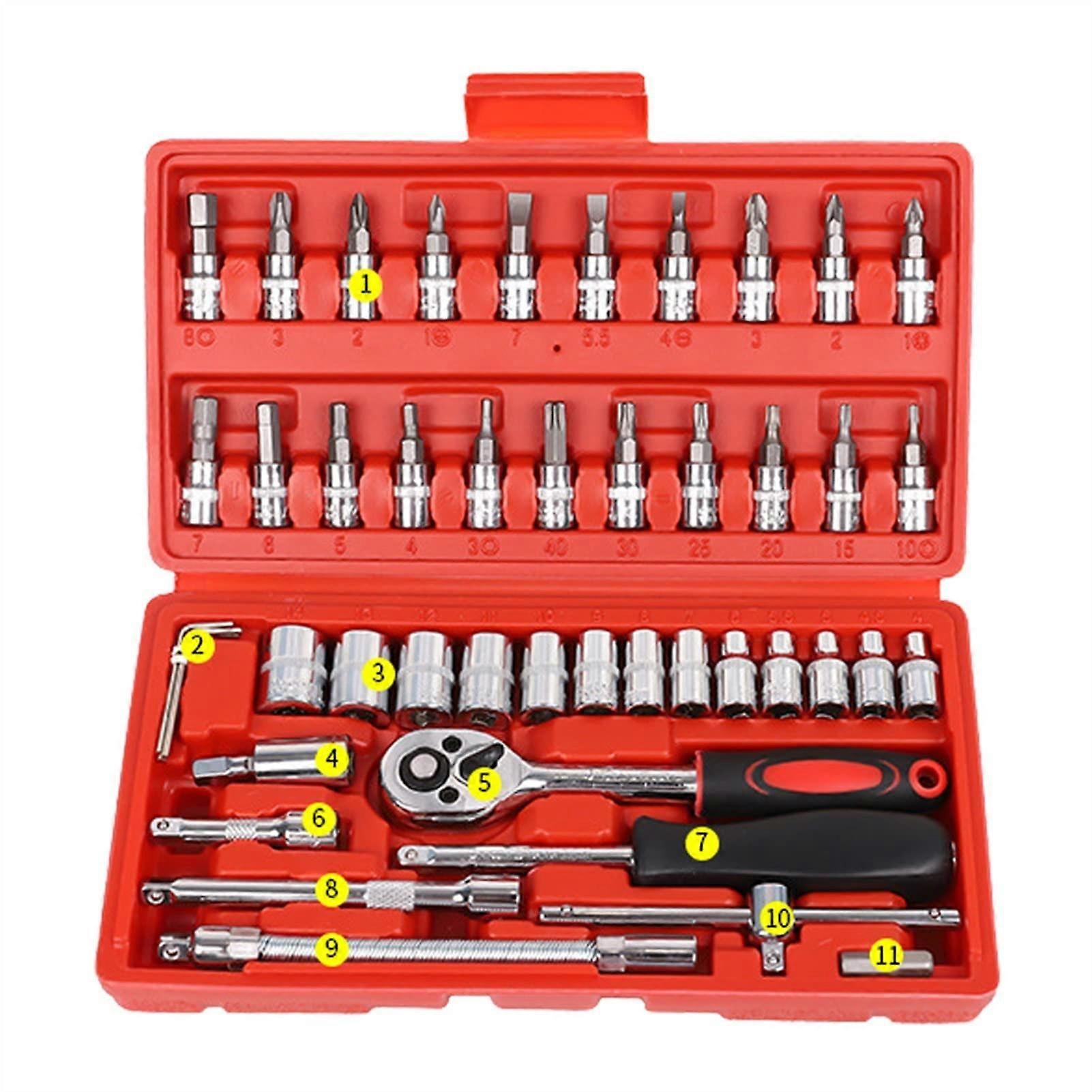 Tool Sets 46-Piece Auto Repair Tool Set With 1/4-Inch Drive Socket Set And Ratcheting Torque Wrench Rd