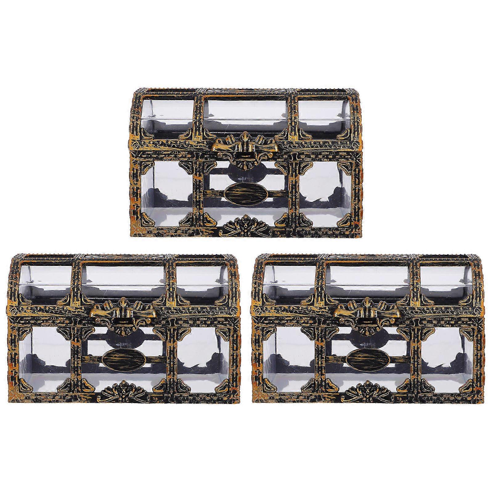 Light Brown Plastic Treasure Chest for Articles Storage Sturdy and Transparent Design 3 Pcs