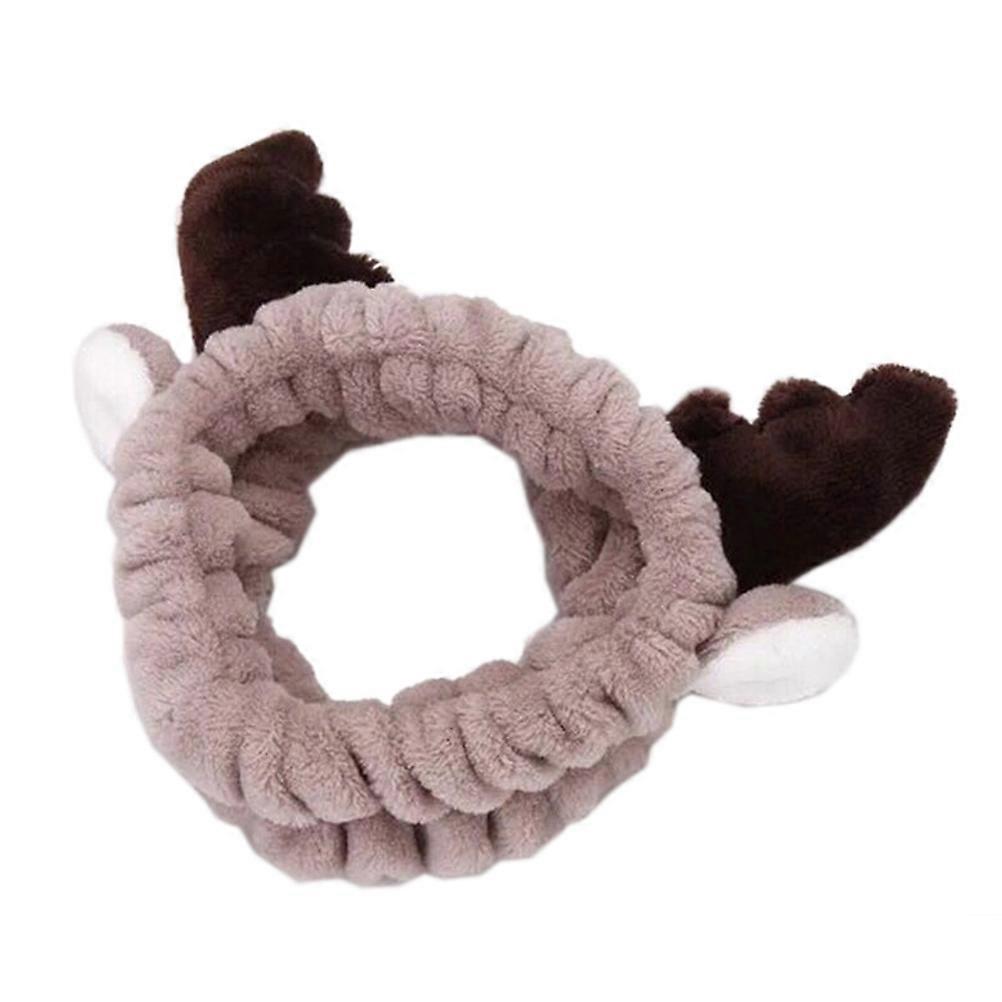 Reindeer Headband Antler Shaped Makeup Headband Flannel Christmas Coffee 19x17cm Comfortable to Wear 2Set