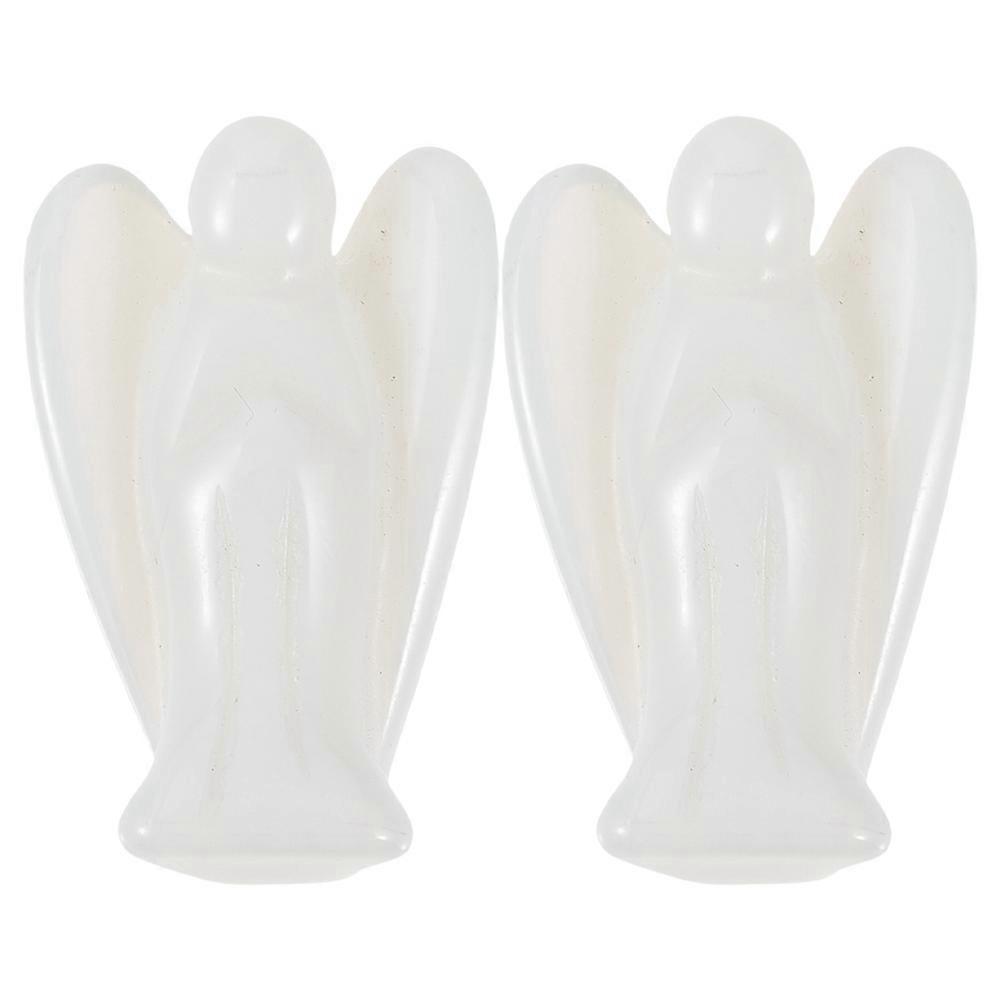 White Angel Figurine Hand Carved from Stone for Decoration Adds Peaceful Ambiance 2 Pieces