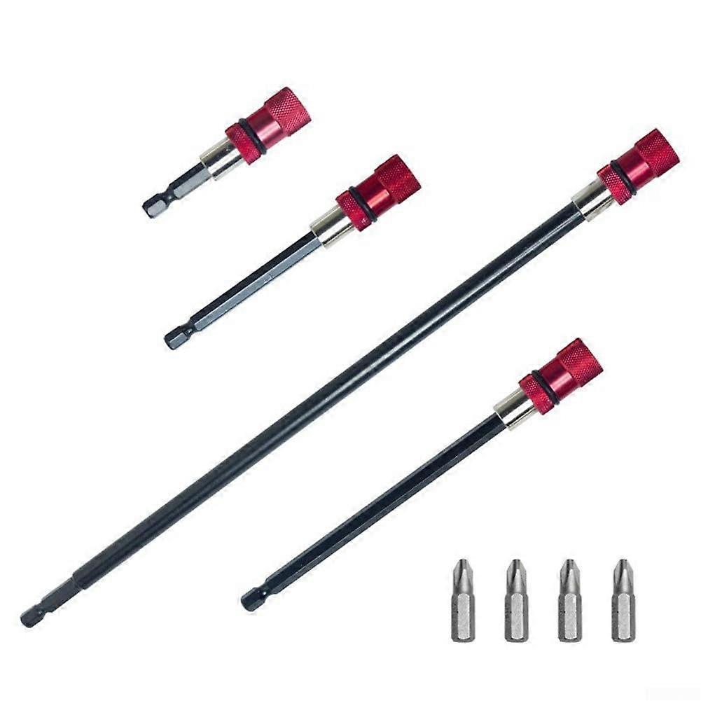 Magnetic Extension Set with 14 Hex Bit Holders, 4-Piece Tool Kit for Enhanced Reach and Versatile Applications