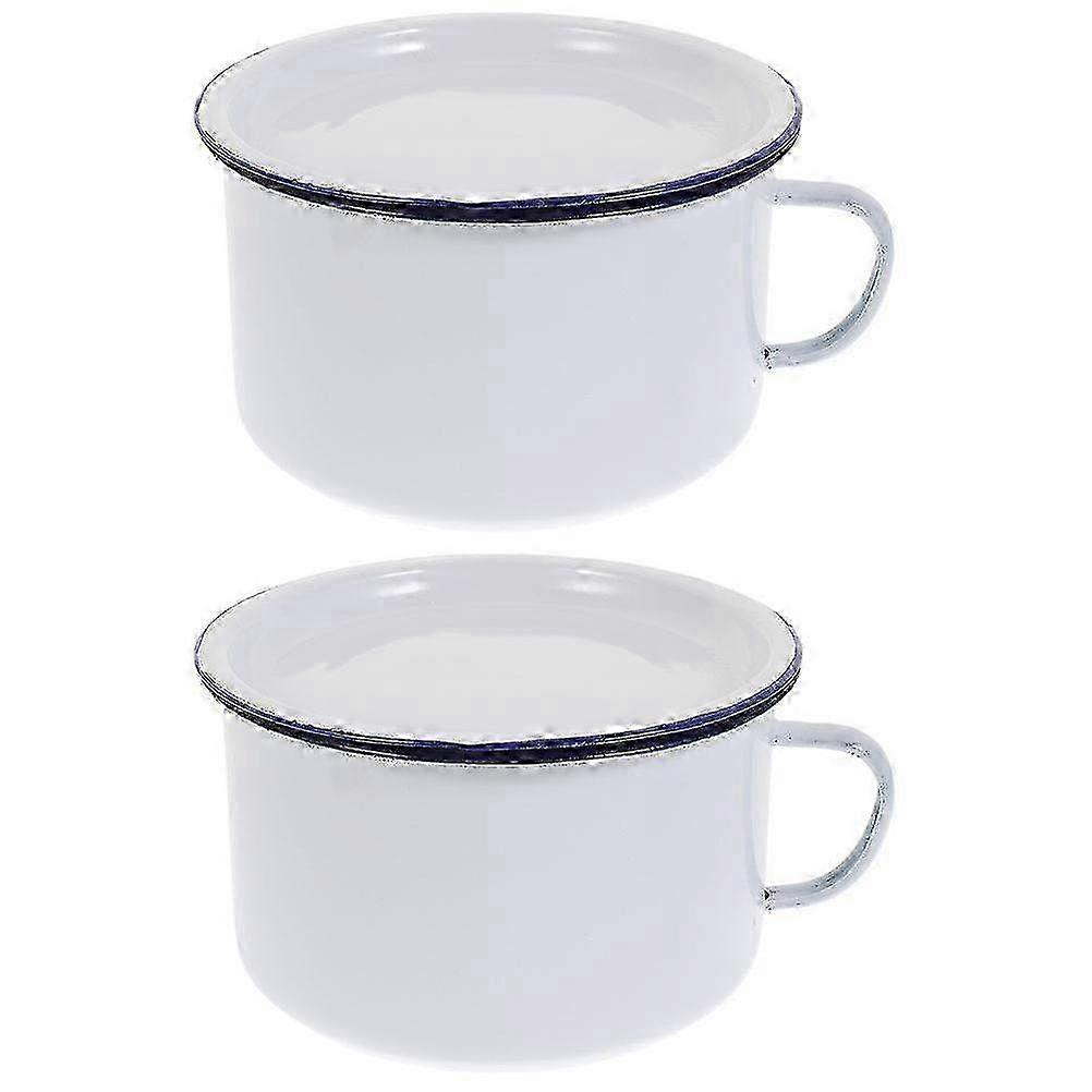 Set of 2 Retro Enamel Ramen Bowls with Lids & Handles - Stylish 16x16x10cm Serving Bowls for Soup, Noodles & Snacks