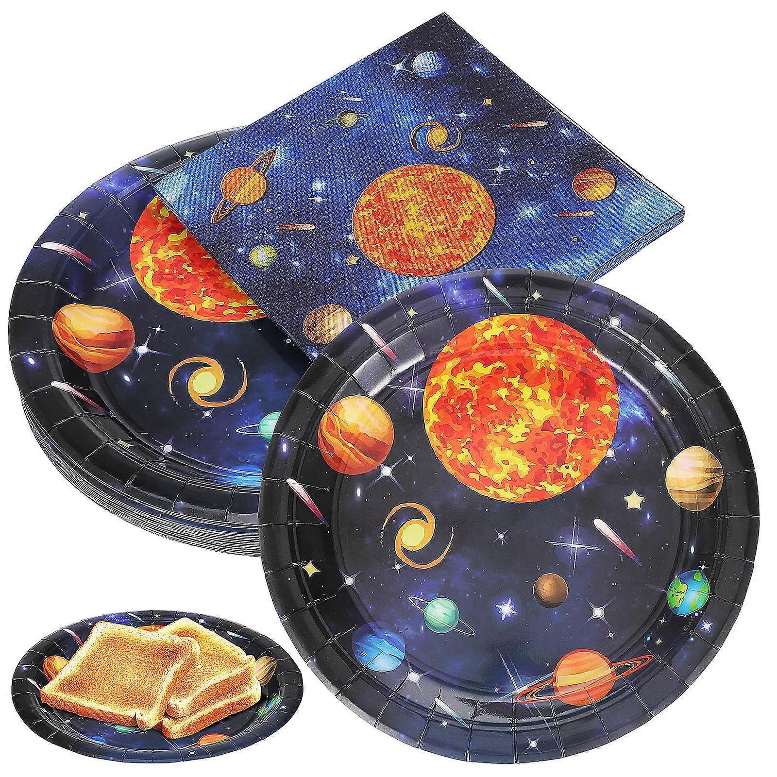 Space Themed Party Decorations with Sturdy Paper Plates for Fun Multi Use 1 Set