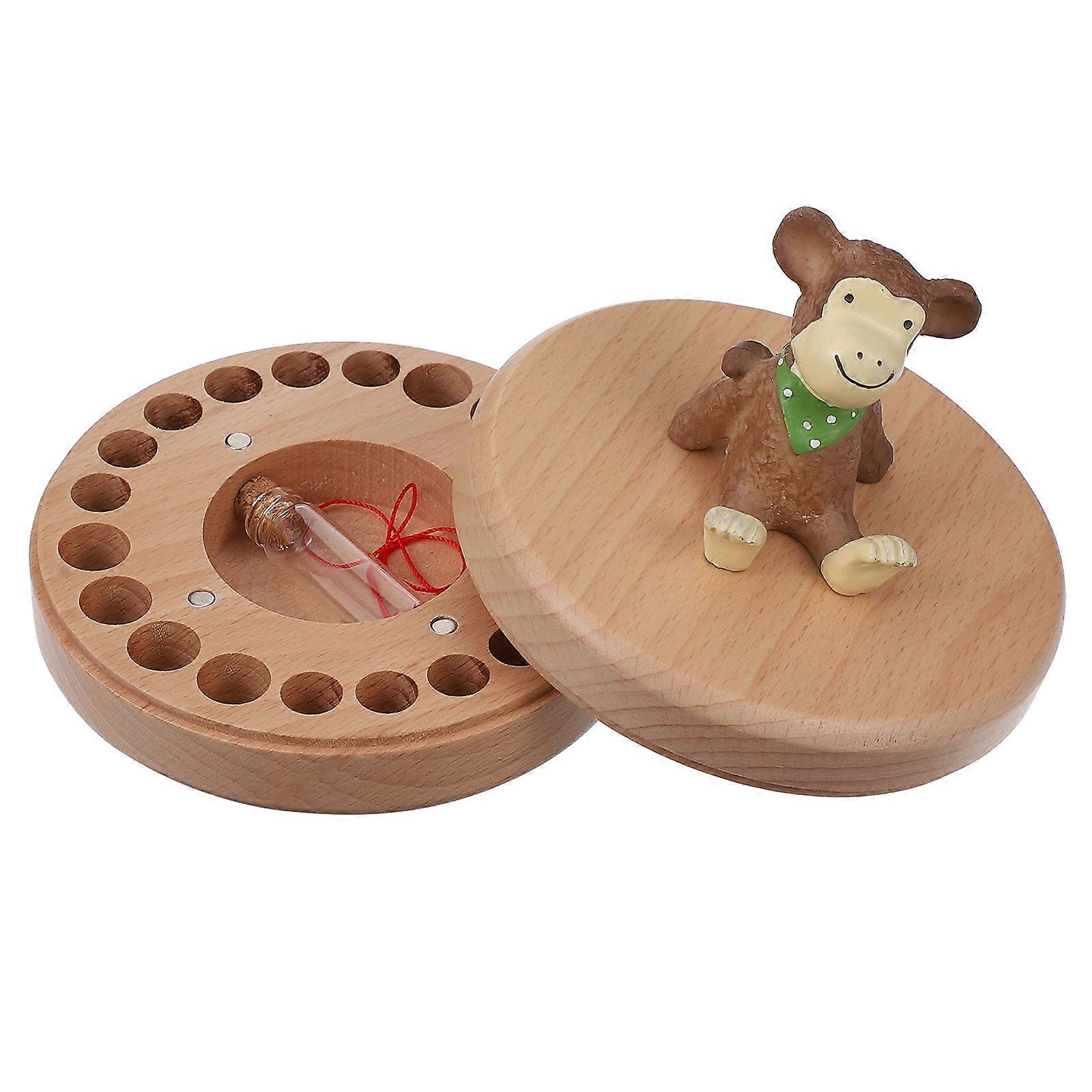 Baby Teeth Box in Composite Material for Baby Shower Gifts with Lanugo Bottle and Light String Chocolate Color 7 x 5 inches