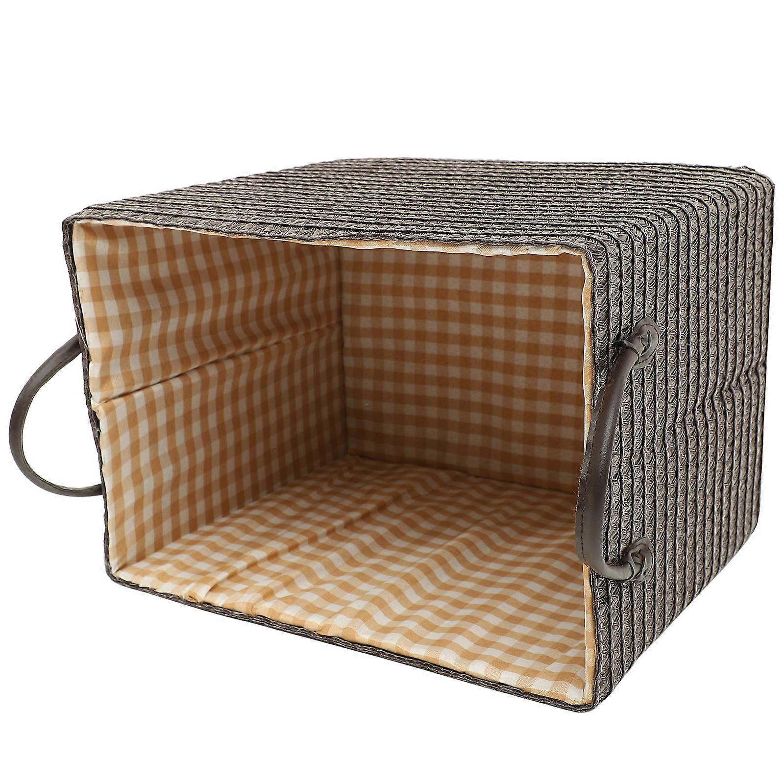 Coffee Woven Storage Basket with Handles for Closet Organization Lightweight and PP Material 7.9 x 11.8 x 15.7 inches