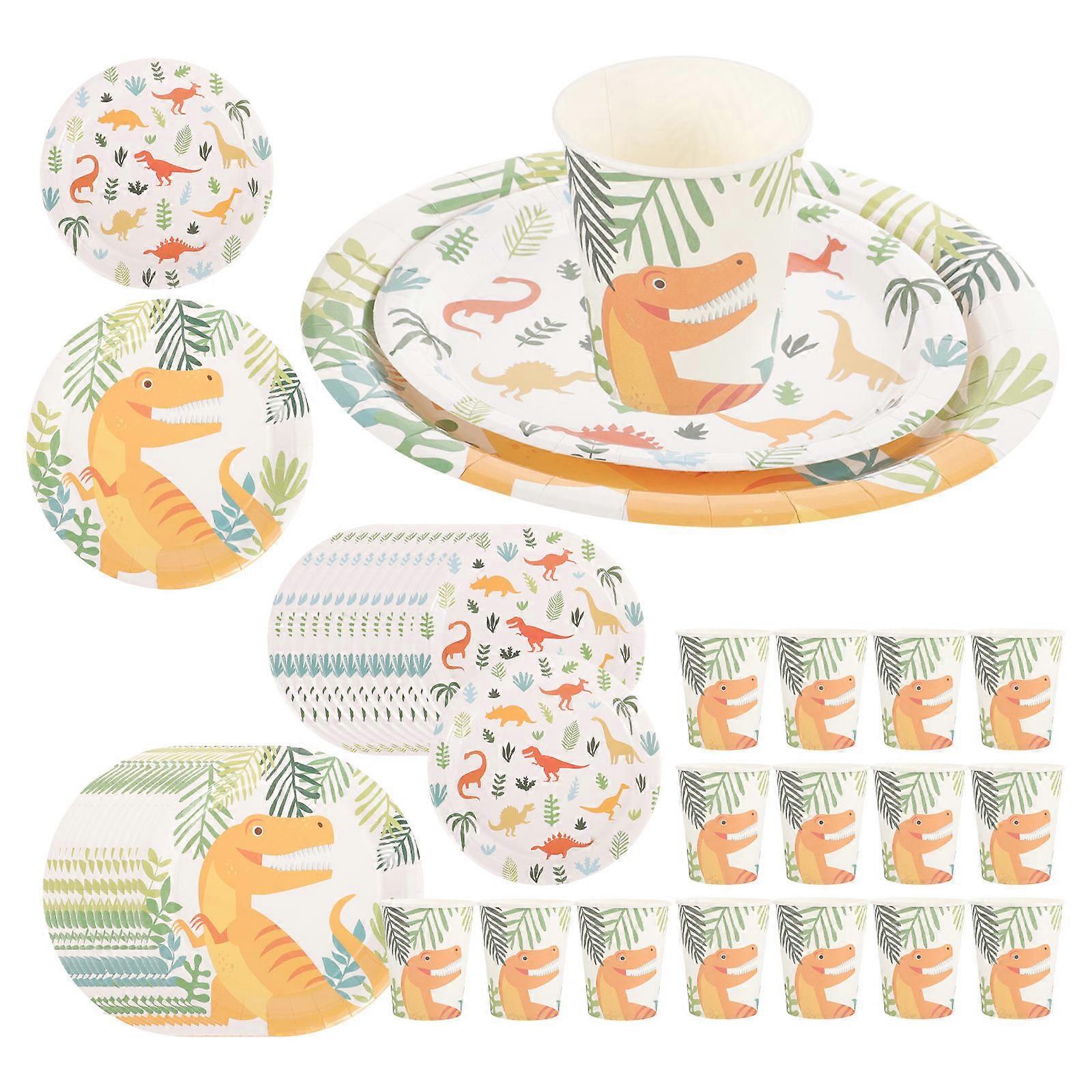 Adorable Paper Plates and Cups Dinosaur Party Tableware Assorted Color for Family Celebrations 1 Set
