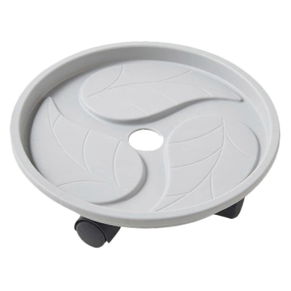 Round flower pot stand with movable holder and saucer, for indoor and outdoor use.