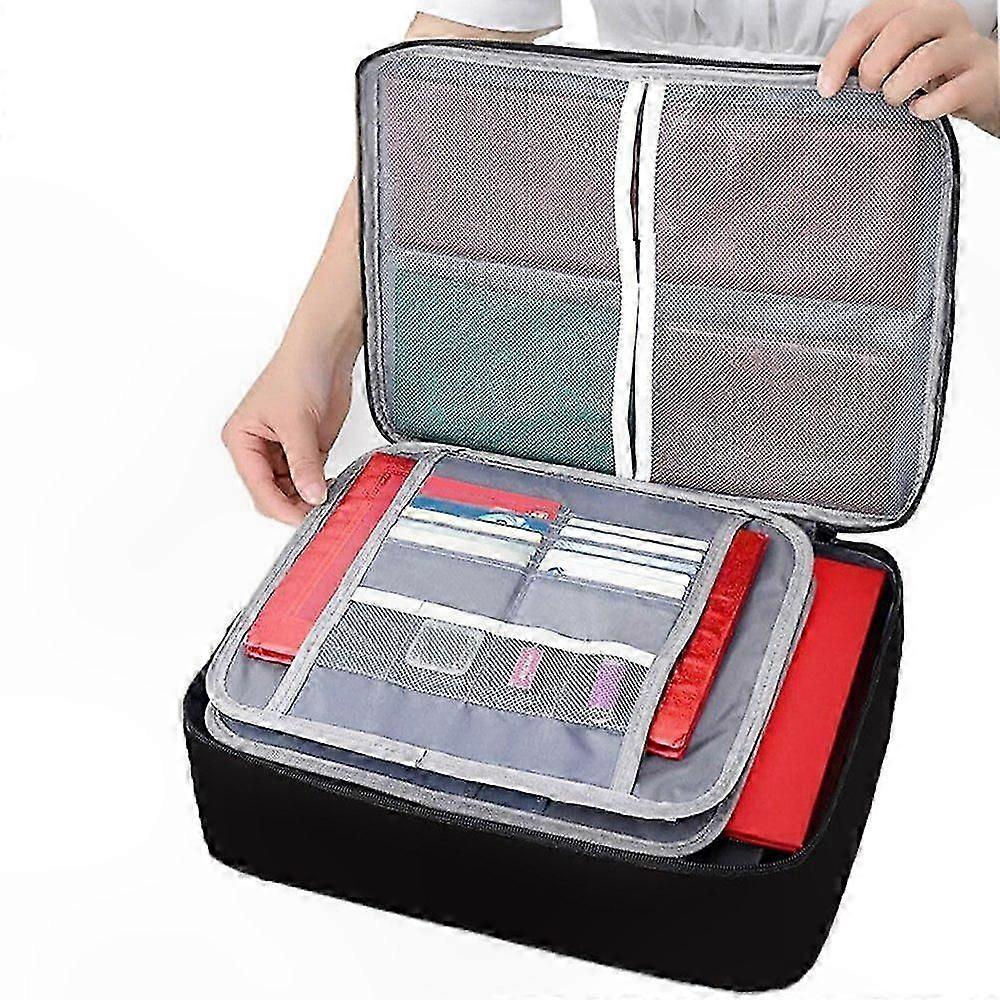 Multi-Compartment Document Organizer Pouch with 7 Sections for Storage and Sorting, Black Portable Holder Case