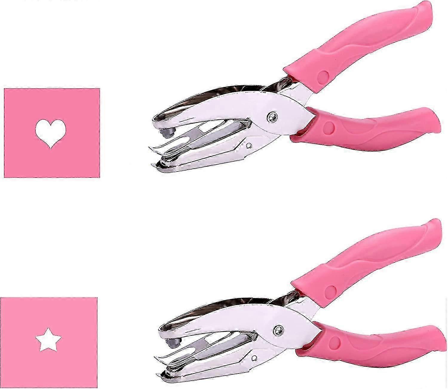 For 2024 2pcs Mini Tiny Heart, Star Shaped Hole Paper Punch Puncher with Pink Soft Handheld Grip - Craft Stationery Tools