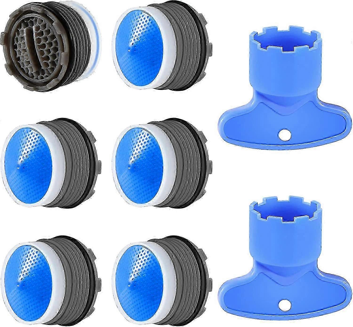 6pcs, M18.5 Aerator, Kitchen Bathroom Faucet Aerator, Water Saving Plastic Sink Faucet Aerator With 2 Wrench, Blue